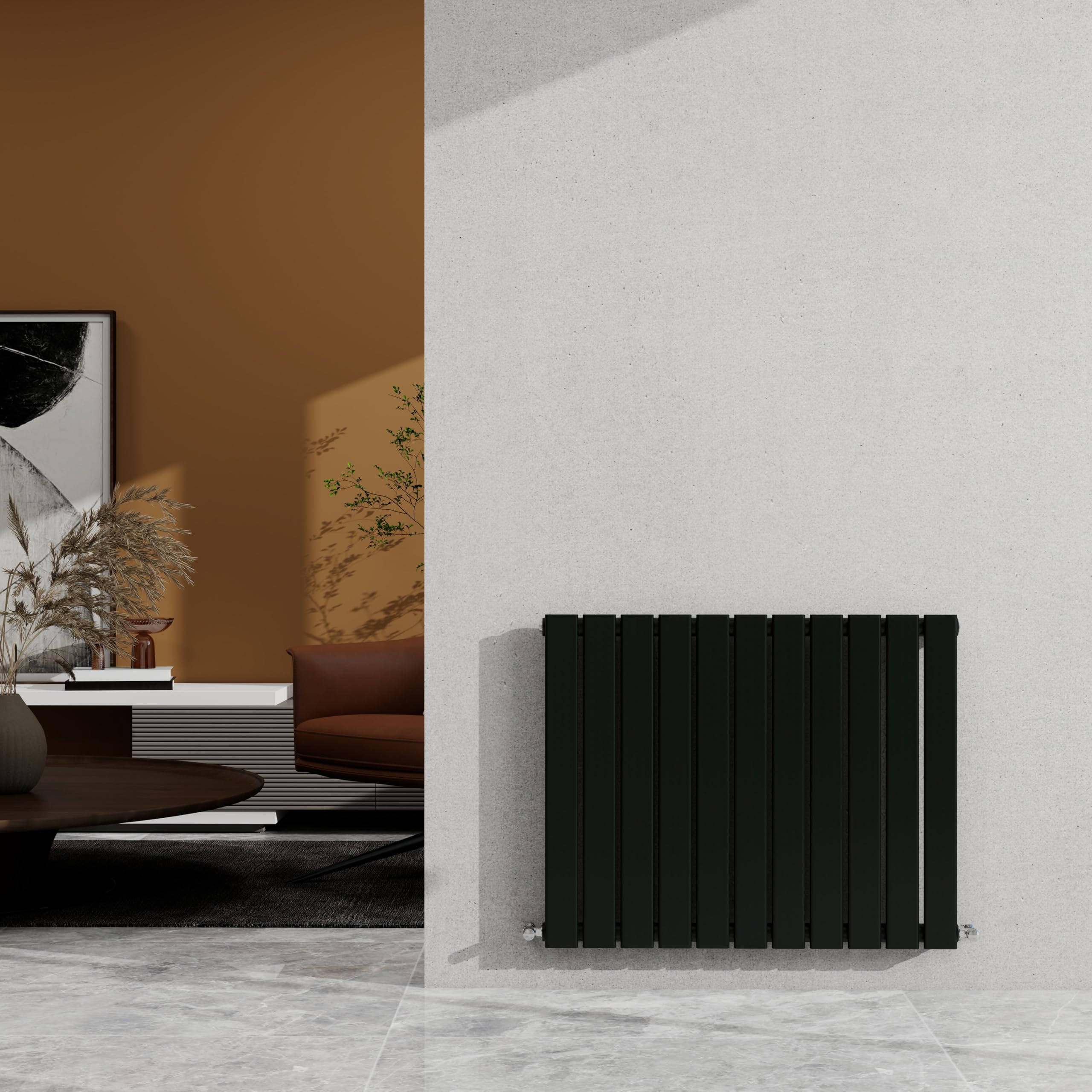 Sky Bathroom Black 600×748Mm Horizontal Designer Radiator Single Panel Modern Central Heating Flat Panel Rad 1896 Btu