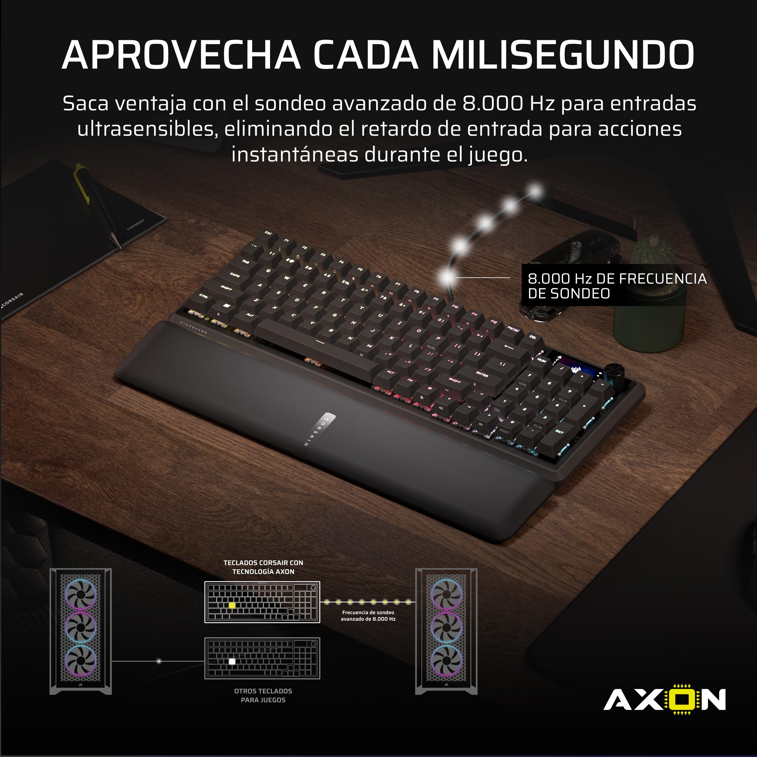 Corsair Vanguard 96 Teclado Mecánico con Cable para Juegos– Formato 96%, Interruptor Lineal de Plasma MLX, 8000Hz, Pantalla LCD, Virtual Stream Deck, Botones G, Flashtap SOCD, QWERTY ES – Negro - 4