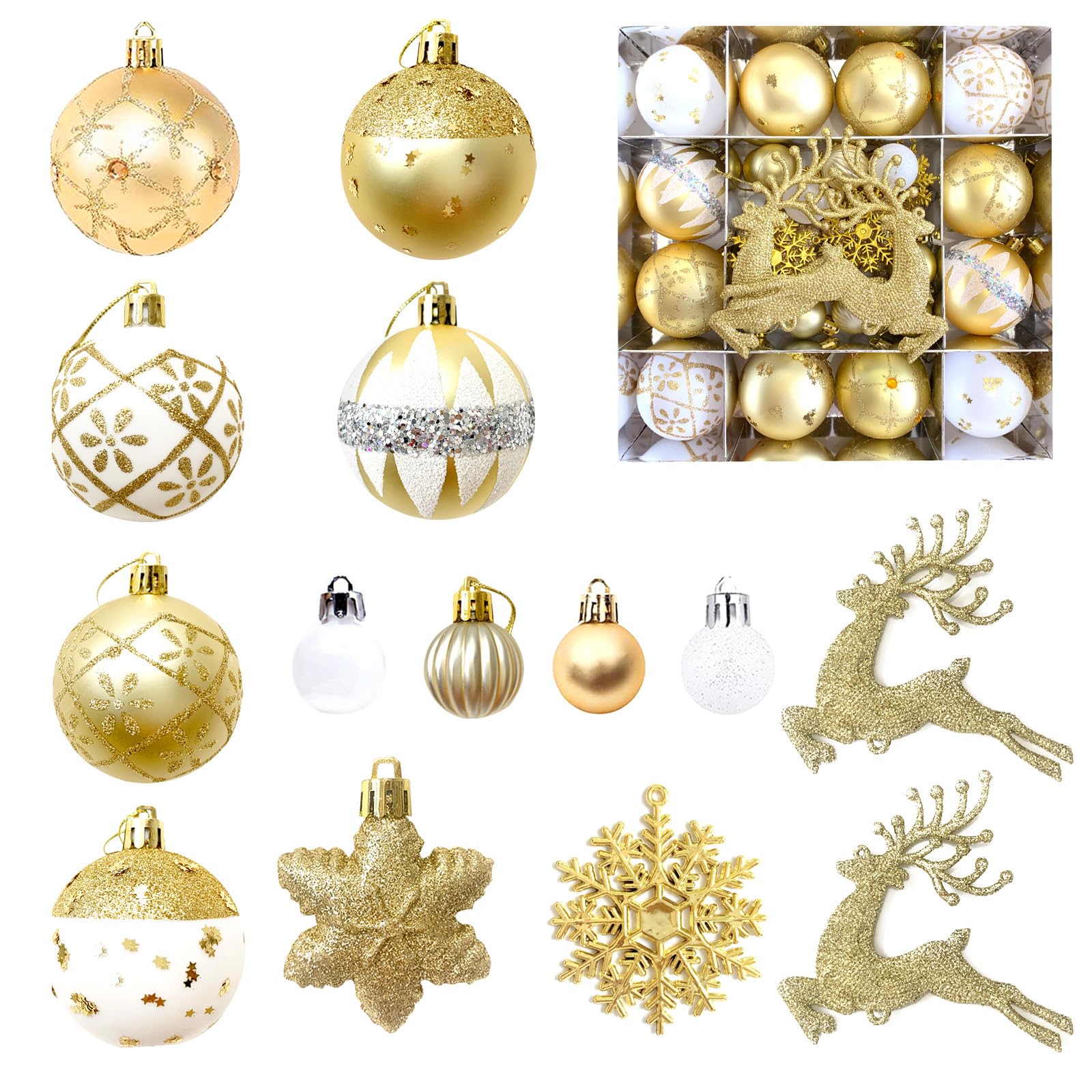 MORAINJAY 45 Pcs Gold White Christmas Baubles, Christmas Tree Decorations