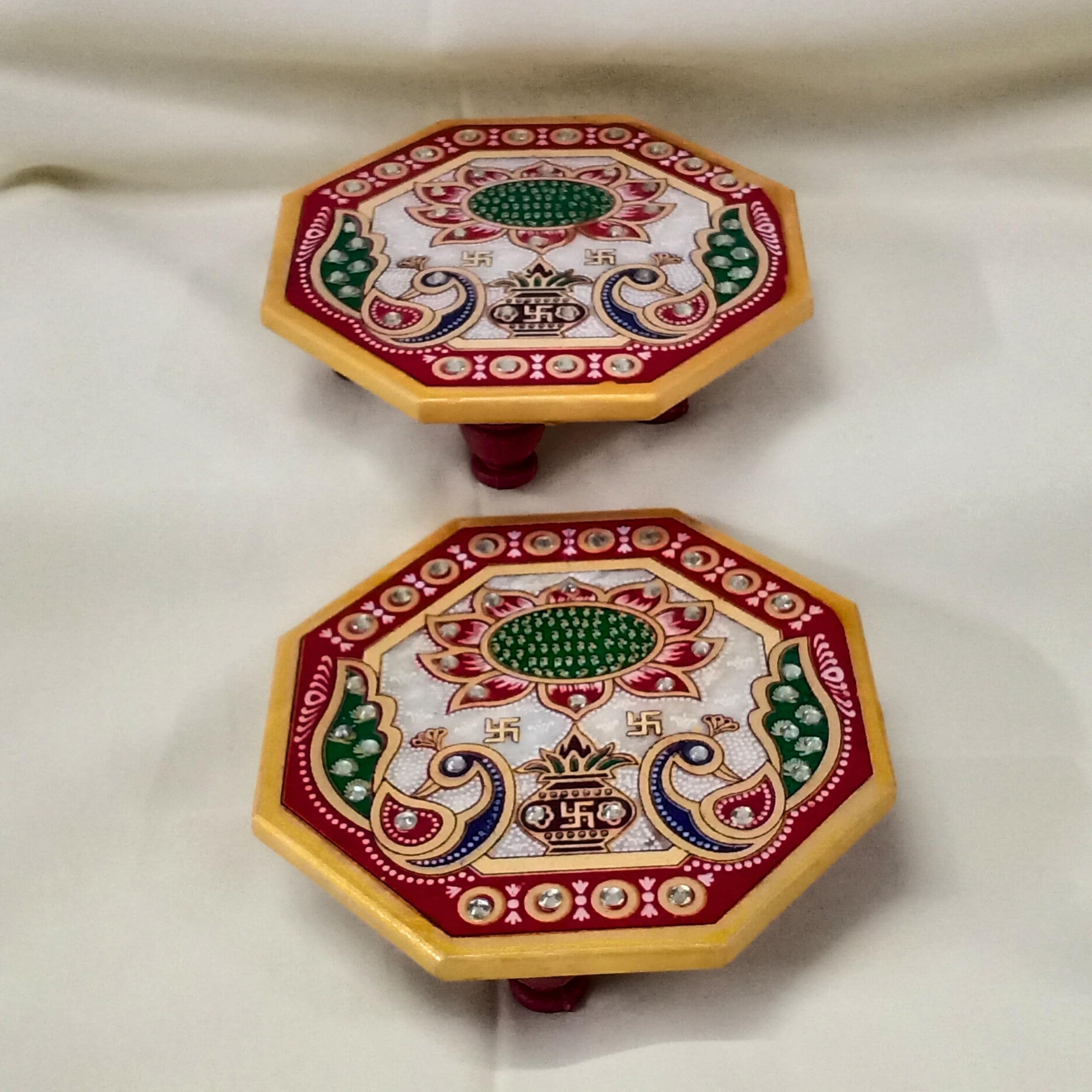 Paire de marbres Pooja Chowki pour décoration ethnique et autel de prière