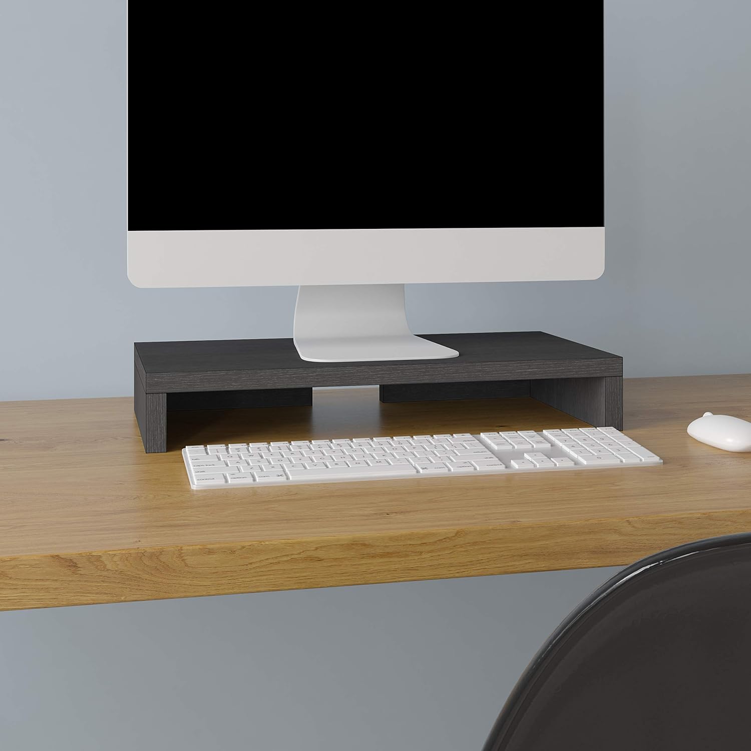 Way Basics TV PC Desktop Modern Computer Monitor Stand Screen Riser (Tool-Free Assembly and Uniquely Crafted from Sustainable Non Toxic zBoard Paperboard), Black Wood Grain : Electronics
