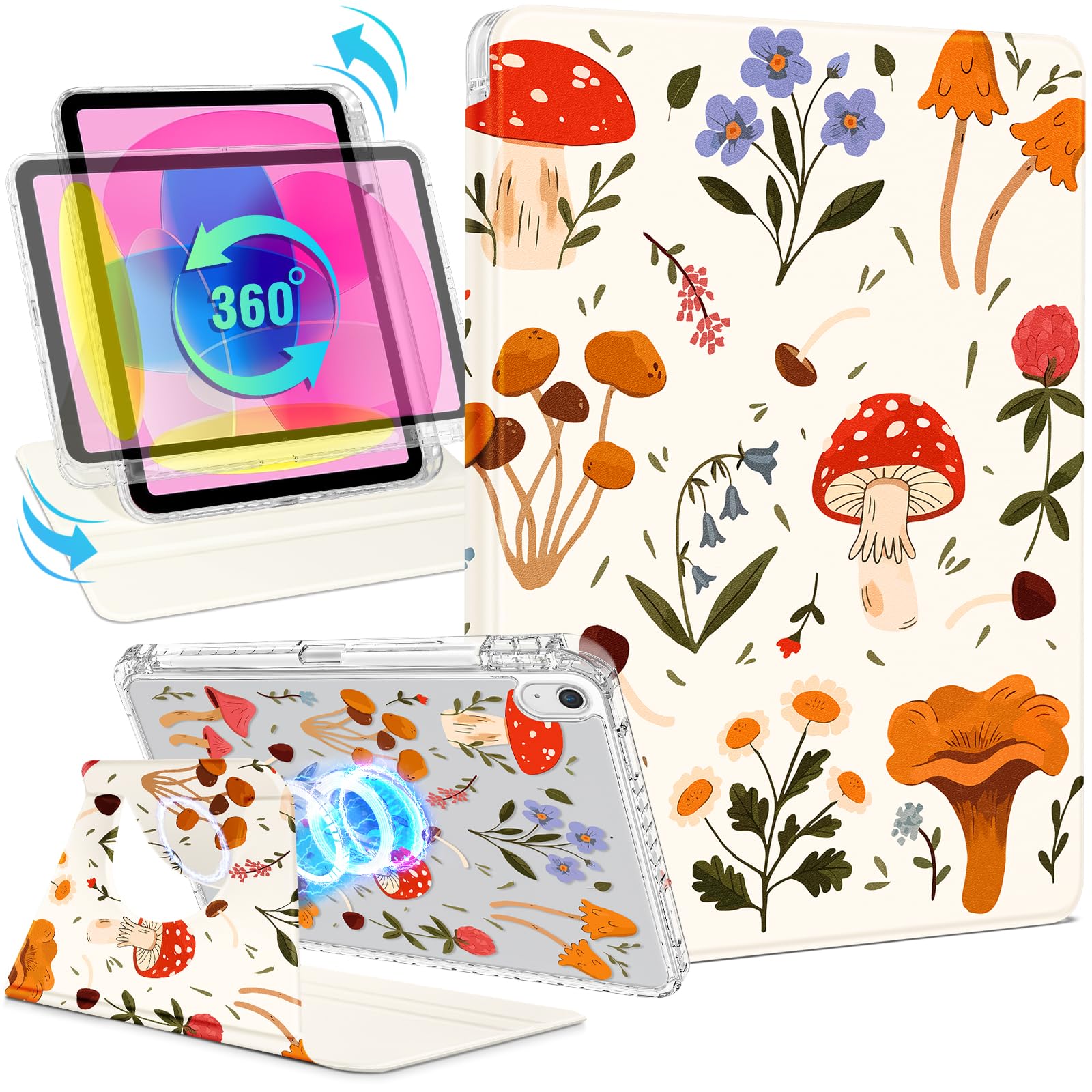 Shorogyt for iPad A16 11th Generation 11 inch 2025 /for i Pad 10th Generation case Magnetic Stand for Women - Cute Design 360 Degree Rotating Covers