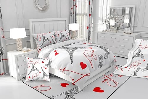 Miniatura 4 de Erosebridal Juego de ropa de cama de la Torre Eiffel, funda de edredón de París para niños, adolescentes y adultos, con temática de corazón,