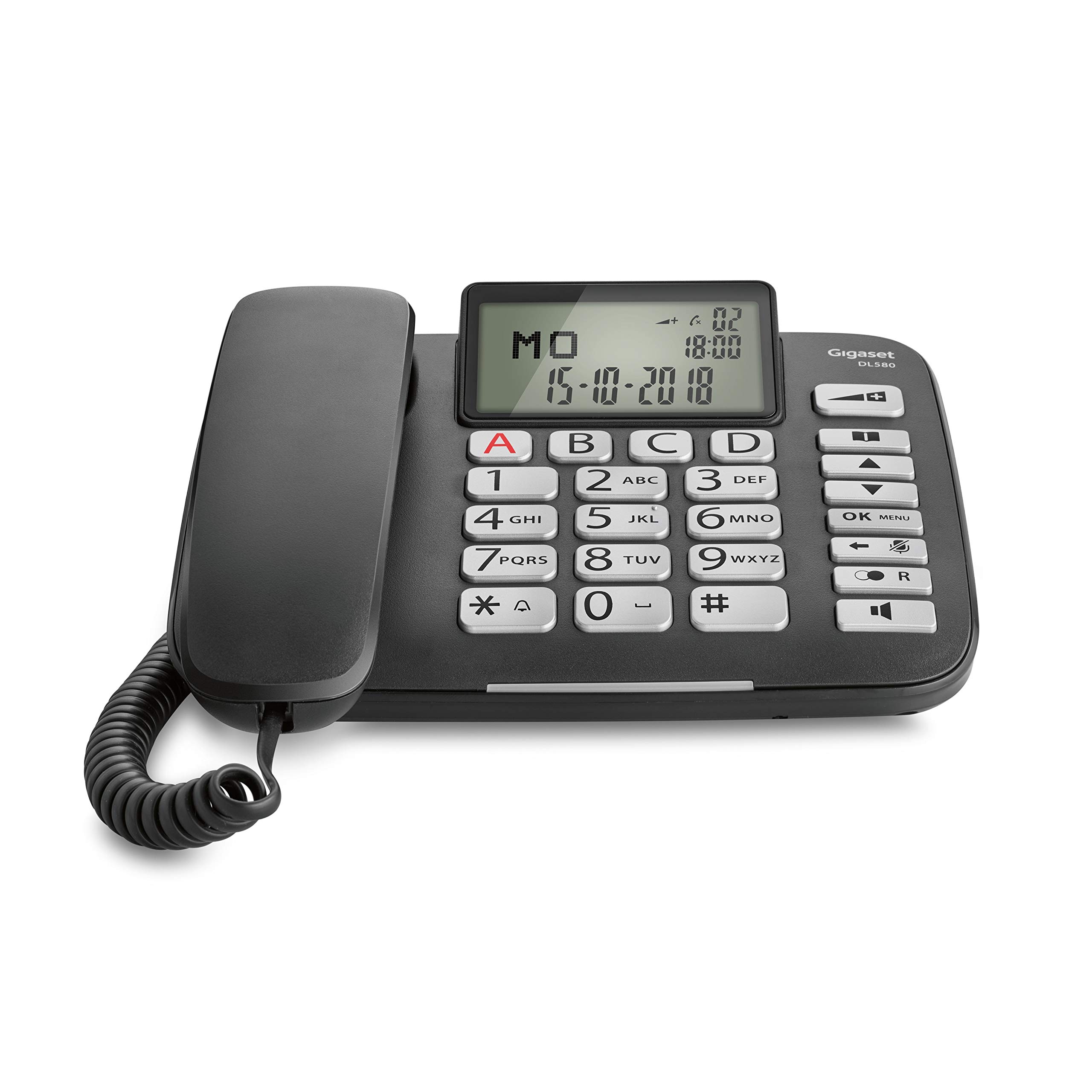 Gigaset DL580 - Teléfono (Teléfono analógico, Terminal con conexión por cable, Altavoz, 99 entradas, Identificador de llamadas, Negro) [Versión de Italia]