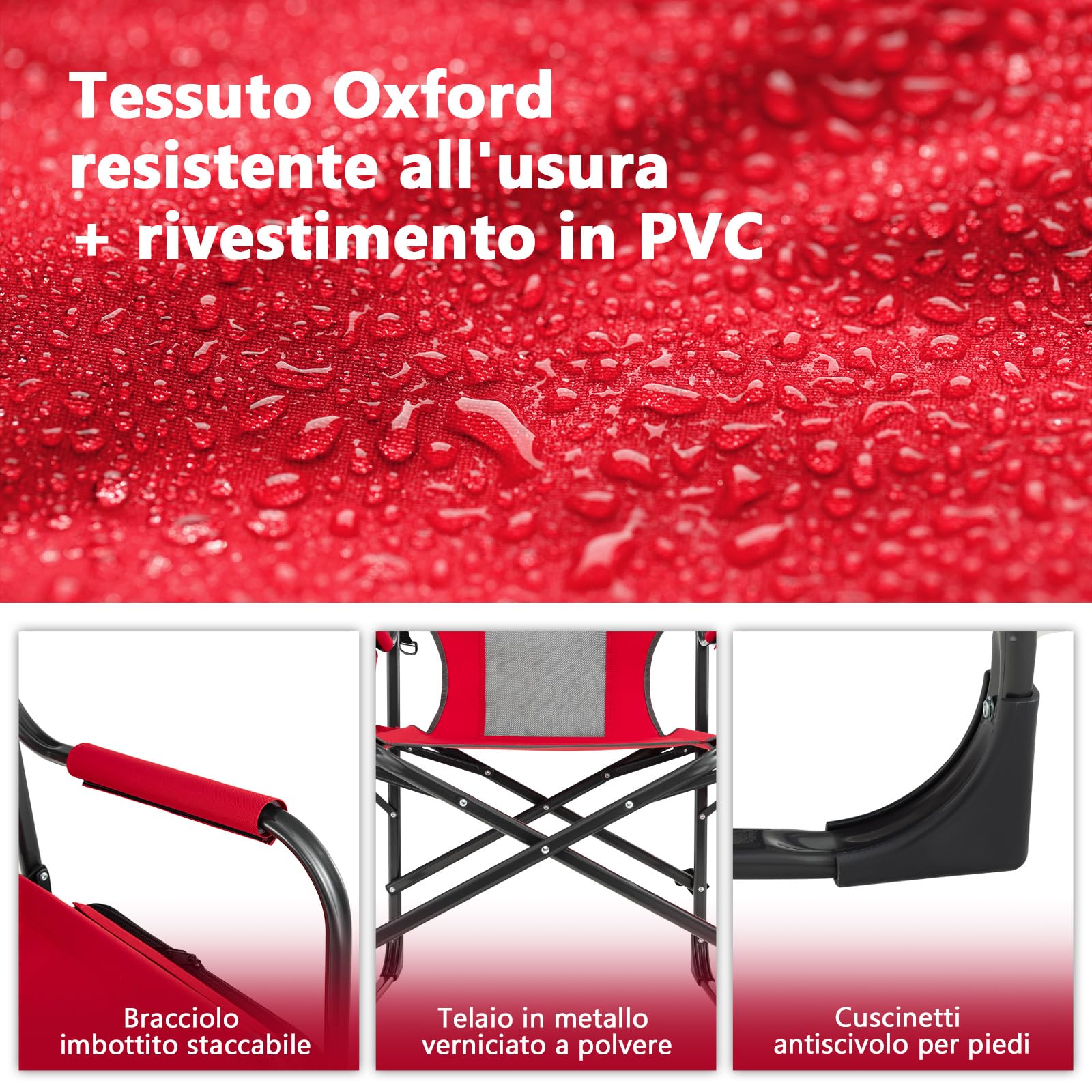 COSTWAY Sedia da Campeggio Pieghevole, Sedia da Regista Robusta con Tavolino, Borsa Frigo, Borsa Portaoggetti e Cinghia, Portata 180 kg, per Campeggio Escursione Pesca Picnic (Rosso)