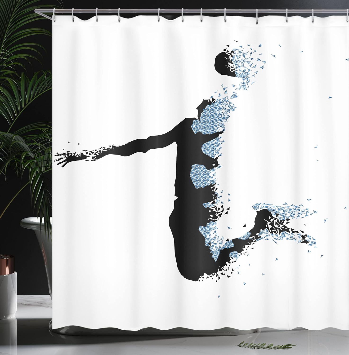Ambesonne Sports Shower Curtain, Modern Basketball Player in Fractal Pattern Design Contemporary Interpretation, Cloth Fabric Bathroom Decor Set with Hooks, 69" W x 75" L, Pale Blue Black