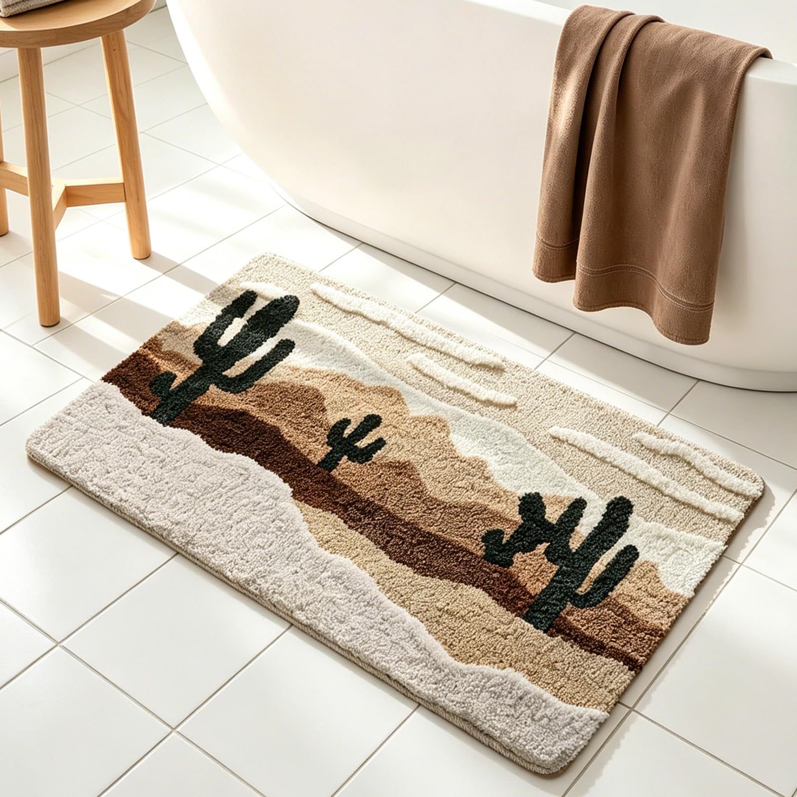 AVEKI Bathroom Rug Mat, Yellow Desert Cactus Bath Mat with Soft & Non-Slip, Ultra Absorbent Microfiber Shaggy Door Mat, Quick Dry Bath Rug Carpet for Toilet Bathtub Bedroom 20" x 31" (Desert) — image 1