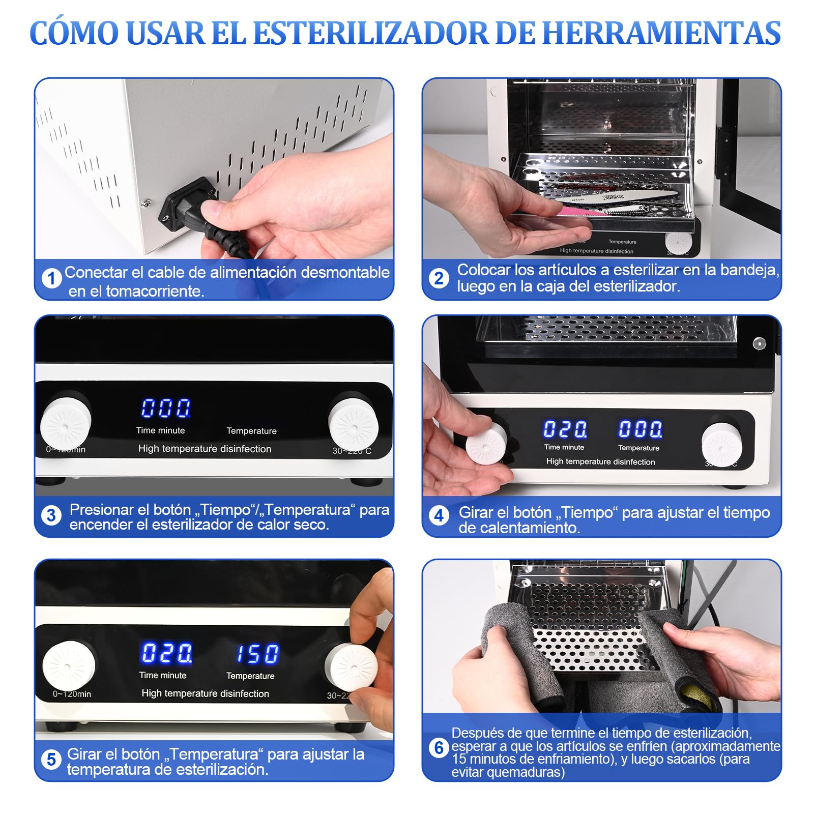 600W Esterilizador Manicura, Autoclave Esterilizador Profesional, 10 litros esterilizador de alta temperatura, de herramientas de manicura, herramientas de peluquería, salón de belleza