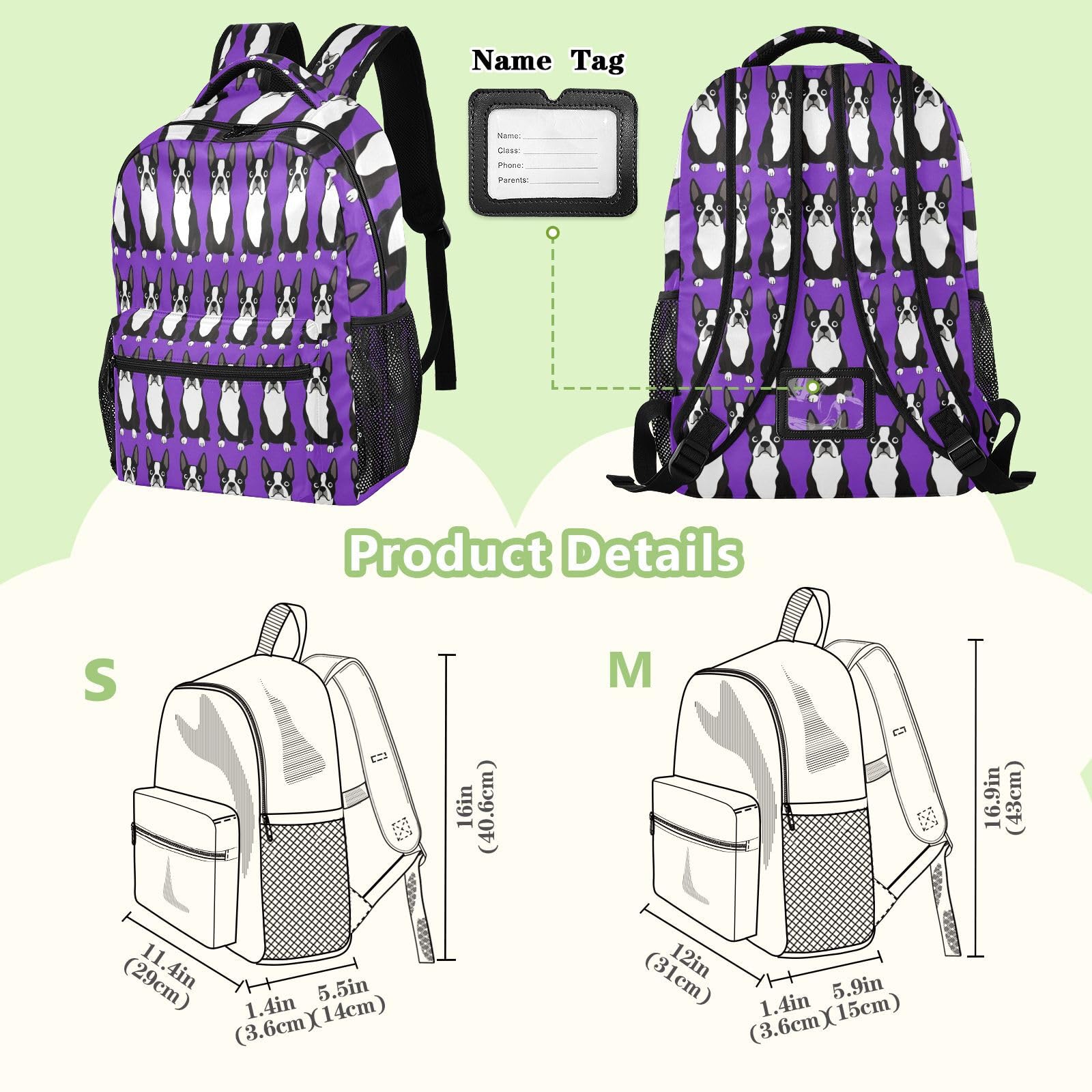 FRODOTGV Zaino da viaggio multitasche, in tessuto twill di poliestere, per studenti scolastici, campeggio, visite turistiche, taglia S, Viola Terrier, S, Casual