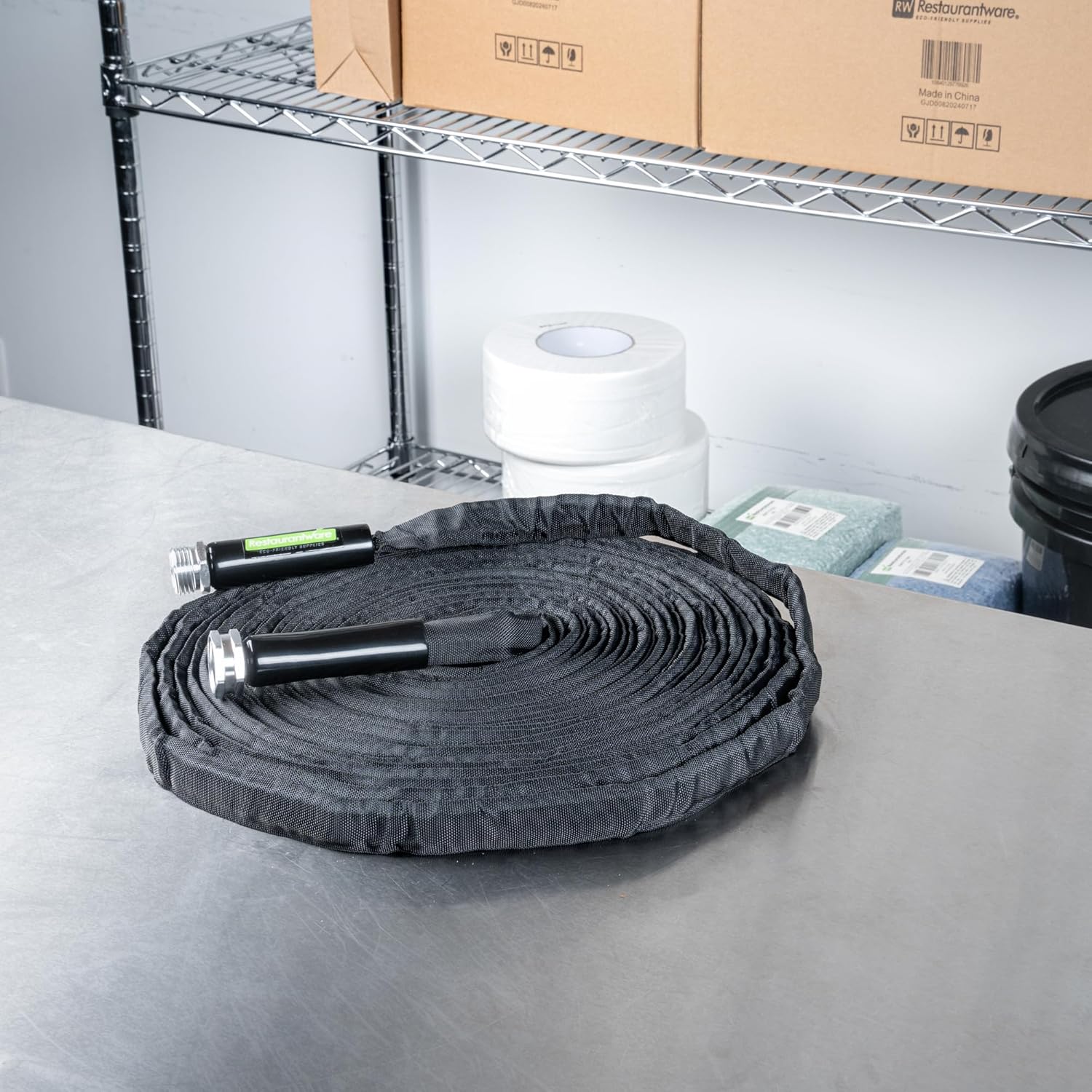 Restaurantware Black Garden Hose 1 Count 50 FT Lightweight Fabric Gardening Tool Water Hose With Kink-Free Flexible Design For Watering And Outdoor Cleaning For Household And Commercial Gardens