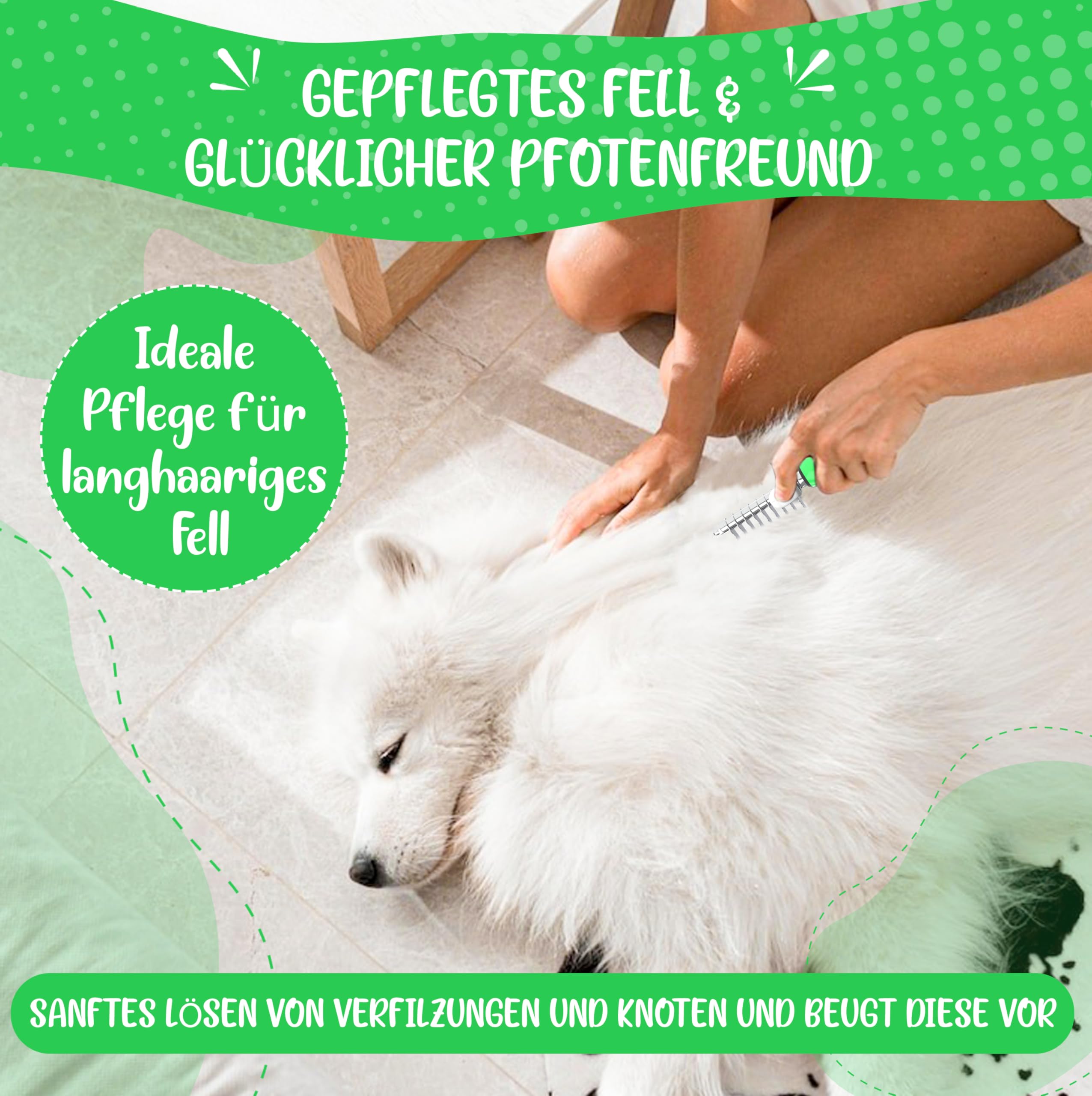 Golden Pets Entfilzer Kamm I Hunde- & Katzenbürste mittel bis langhaar geeignet I Kleine - große Tiere I Abgerundete Zinken I + E-Book Pflegehandbuch