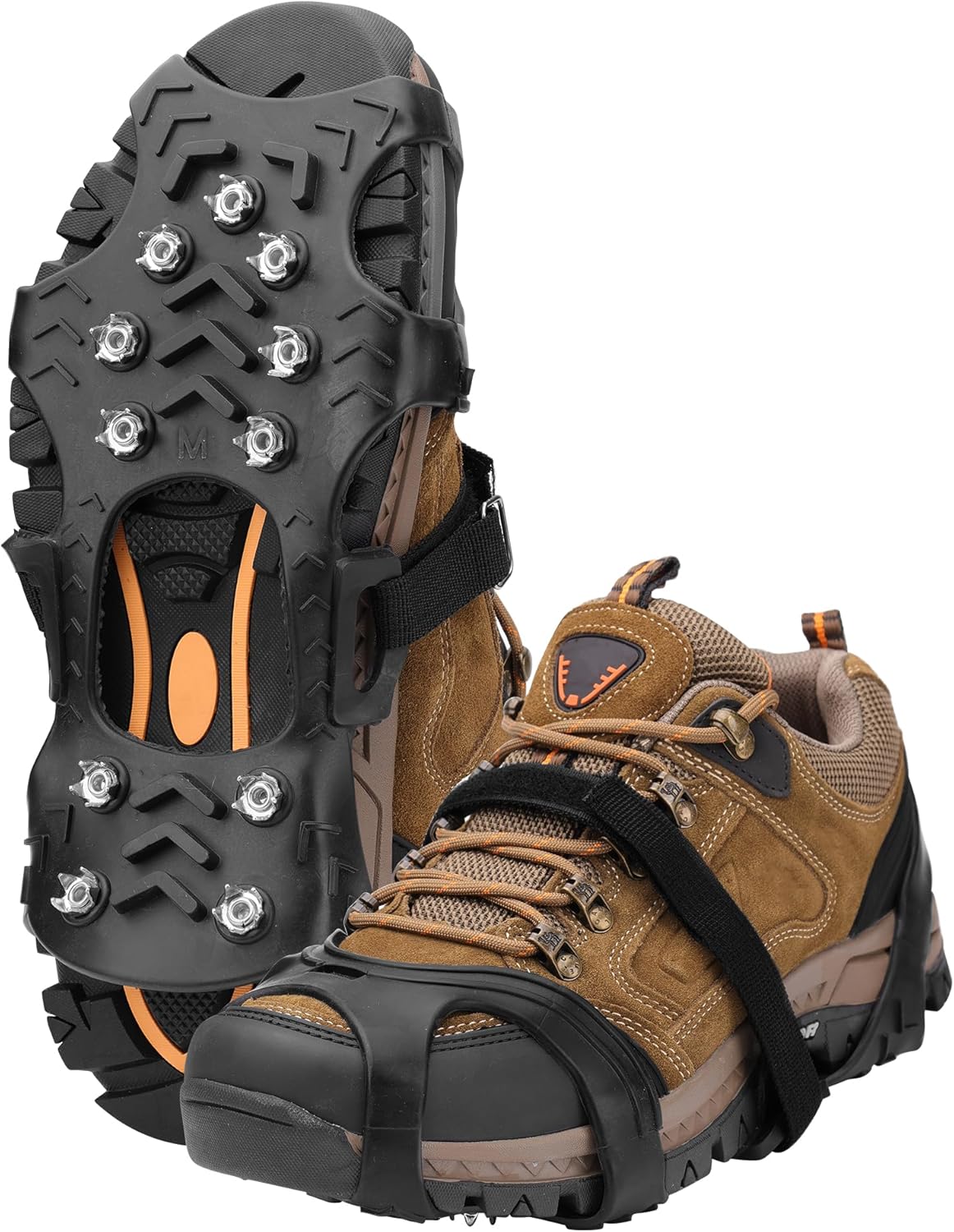 Crampons Ice Cleats for Shoes and Boots, Silicone Stainless Steel Grippers with 10 Stainless Steel Spikes Traction Cleats for Ice and Snow for Winter Walking, Hiking, Climbing, and Fishing