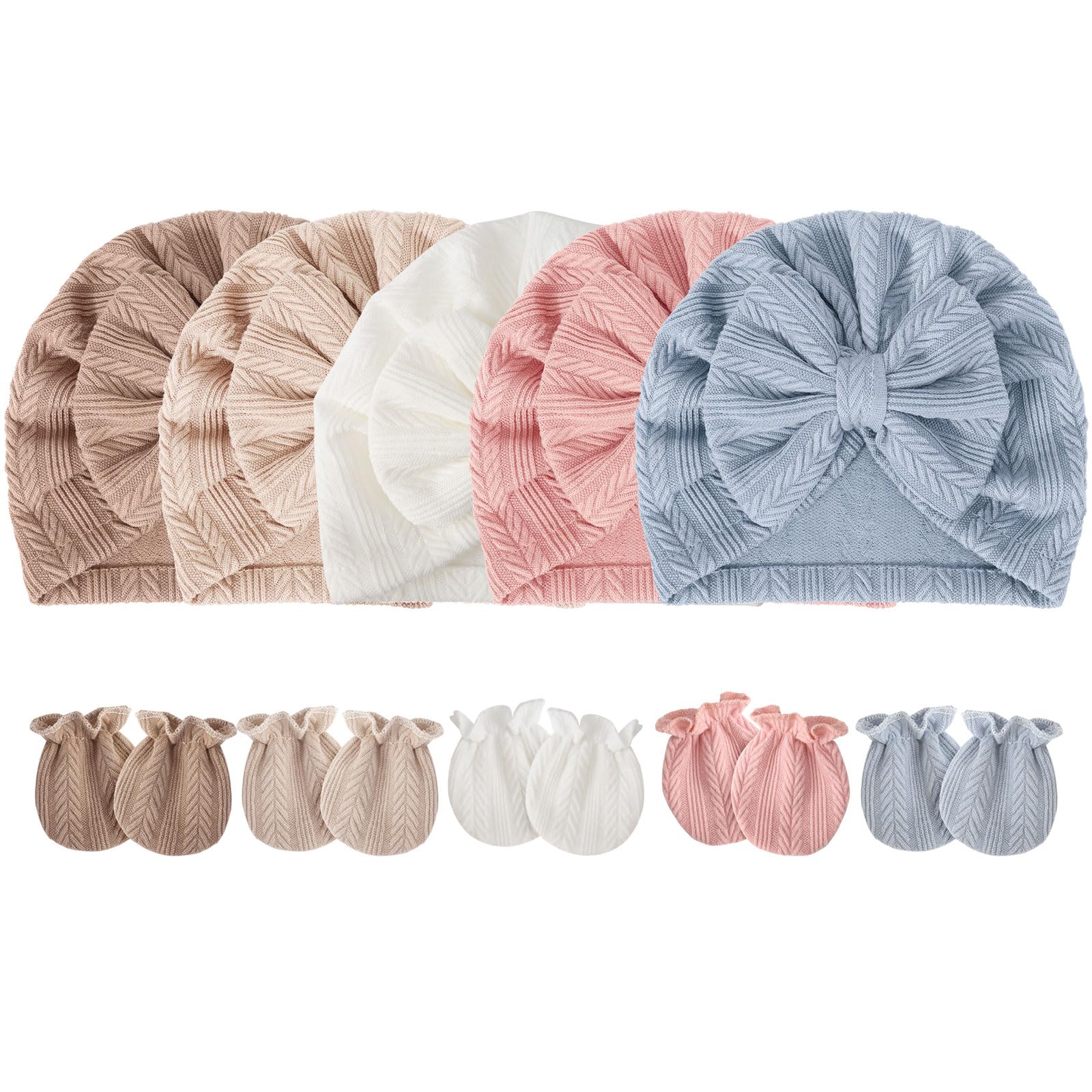DRESHOW Newborn Baby Girls Hats Mittens Set Hospital Hat Beanie Infant Hats Baby Cotton Gloves No Scratch Mittens 0-6 Months