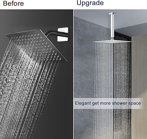 Miniatura 5 de NearMoon Brazo de ducha montado en el techo con brida, conexión universal 12 NPT brazo de ducha cuadrado recto para cabezal de ducha de lluvia fijo,