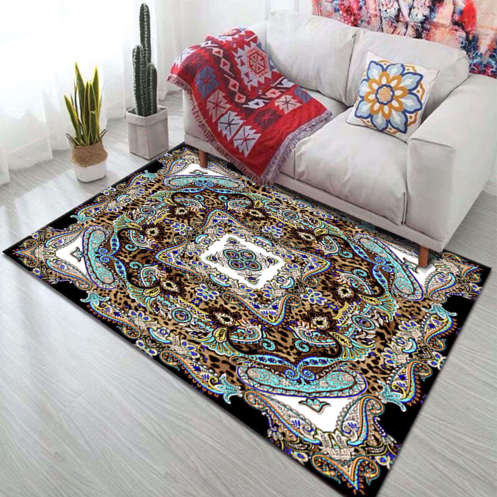 Tapis de style persan vert pour créer un coin lecture cosy dans le salon