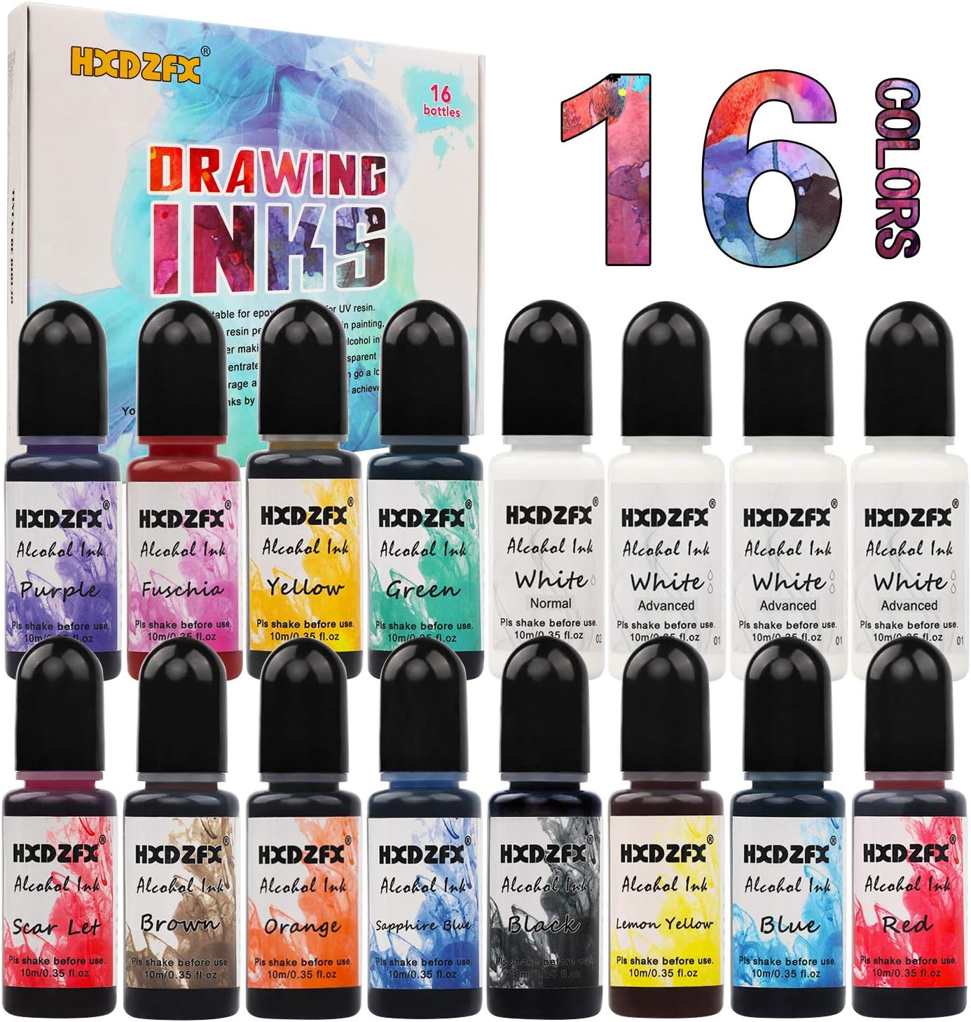 Alcohol Ink Set - 18 Vibrant Colors High Concentrated Alcohol, Based Ink, Concentrated Epoxy Resin Paint Colour Dye, Great for Resin Petri Dish Making, Epoxy Resin Art, Painting