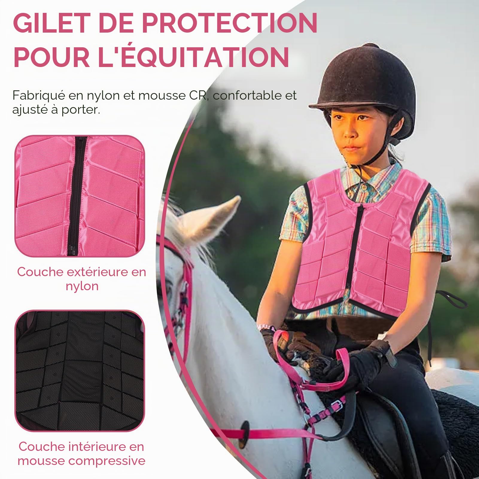 Gilet d'équitation pour enfant, unisexe, équipement de protection d'équitation rembourré, gilet de sécurité pour l'entraînement d'équitation pour garçons et filles