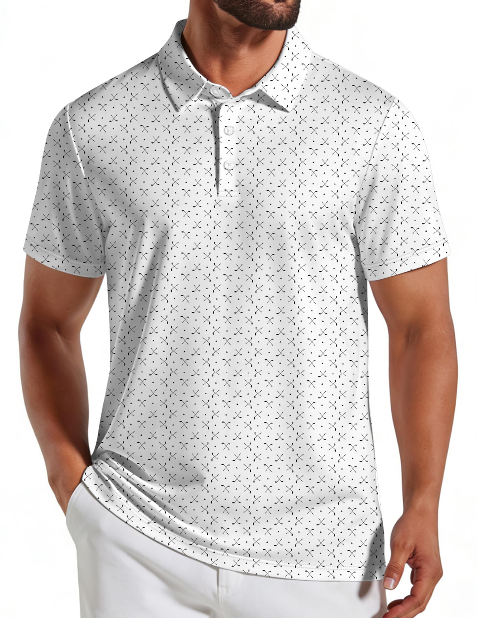 COOFANDY Mens Golf Polo Shirts Short Sleeve Quick Dry Performance Moisture Wicking Golf Shirts Casual Print Collared Shirt