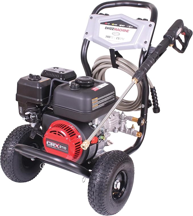 SIMPSON Cleaning CM61083 Clean Machine 3400 PSI Gas Pressure Washer, 2.5 GPM, CRX Engine, Includes Spray Gun and Wand, 4 QC Nozzle Tips, 5/16-in. x 25-ft. MorFlex Hose, 49-State