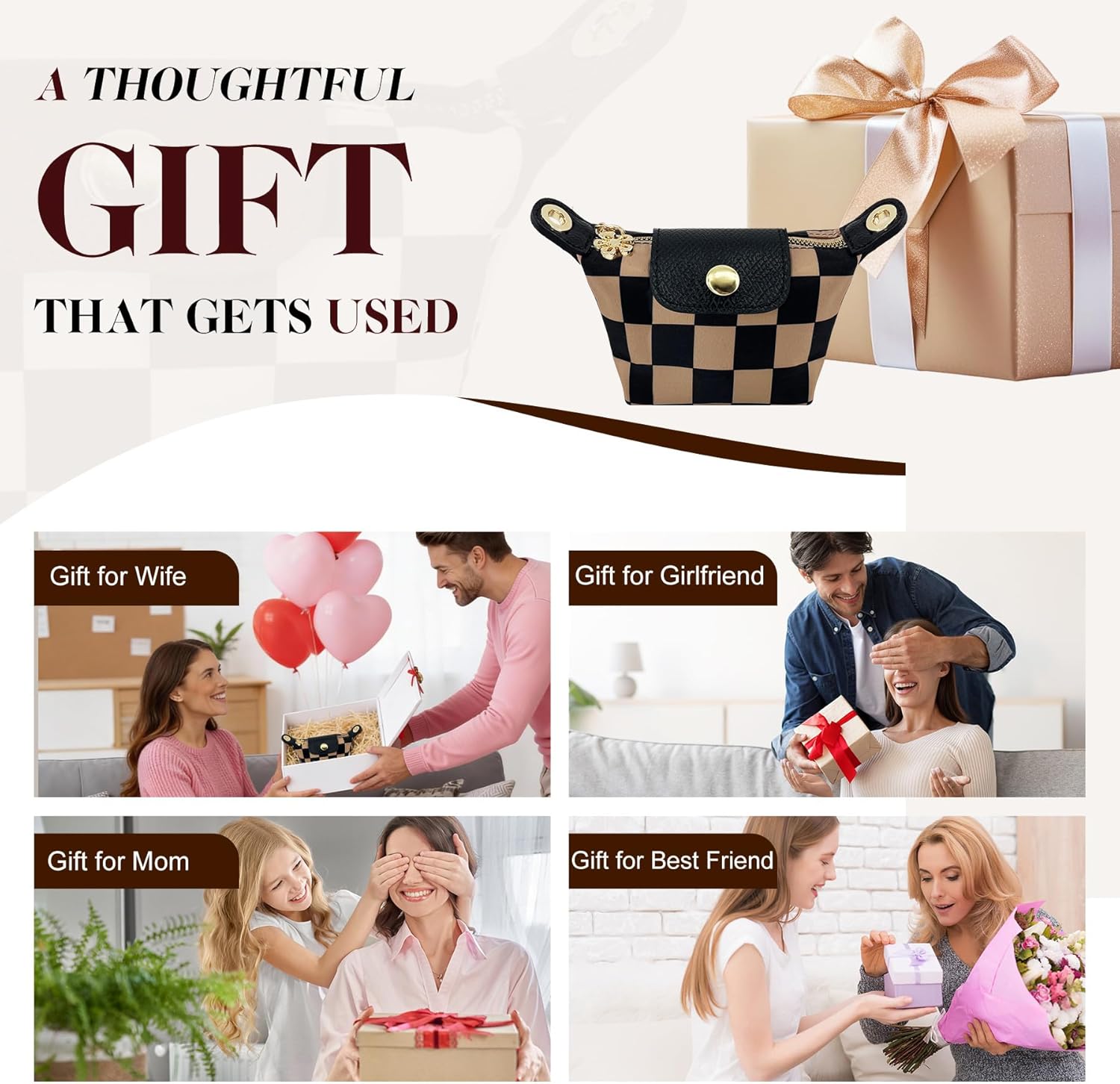 Wristlet Wallet for Women, Keychain Wristlet Wallet Small Coin Purse, Checkered Change Pouch Credit Card Holder, Detachable(Khaki) - Image 7