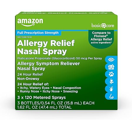 Amazon Com Flonase Allergy Relief Nasal Spray 24 Hour Non Drowsy Allergy Medicine Metered Nasal Spray 60 Sprays 0 54 Fl Oz Pack Of 4 1 08 Fl Oz Health Household
