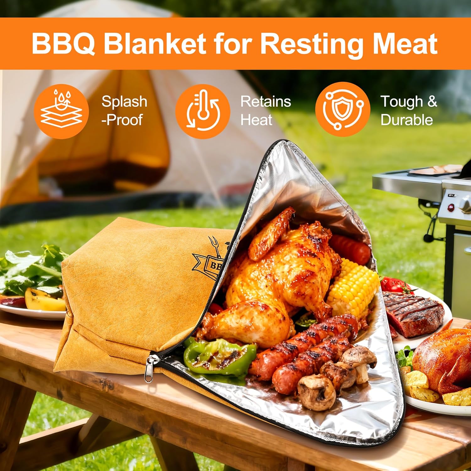 BBQ Blanket for Resting Meat - Meat Blanket with Squeeze Bottle & Meat Press - Meat Resting Bag for Brisket, Pork, Steak, Turkey- Insulated Bag for Grilling - Gifts for Dad, Man - Image 2