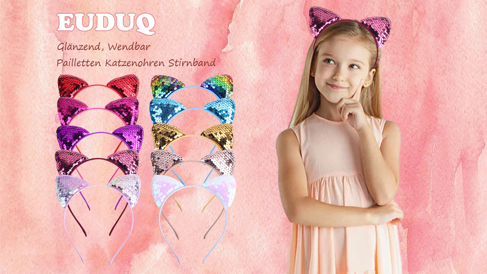 INHEMING 8 Pezzi Cerchietto per Capelli con Orecchie di Gatto,Glitter Hairband, Fascia per Capelli con Paillettes, Accessorio per Capelli, Brillanti Cerchietto per Ragazze e Donne, Decorazione