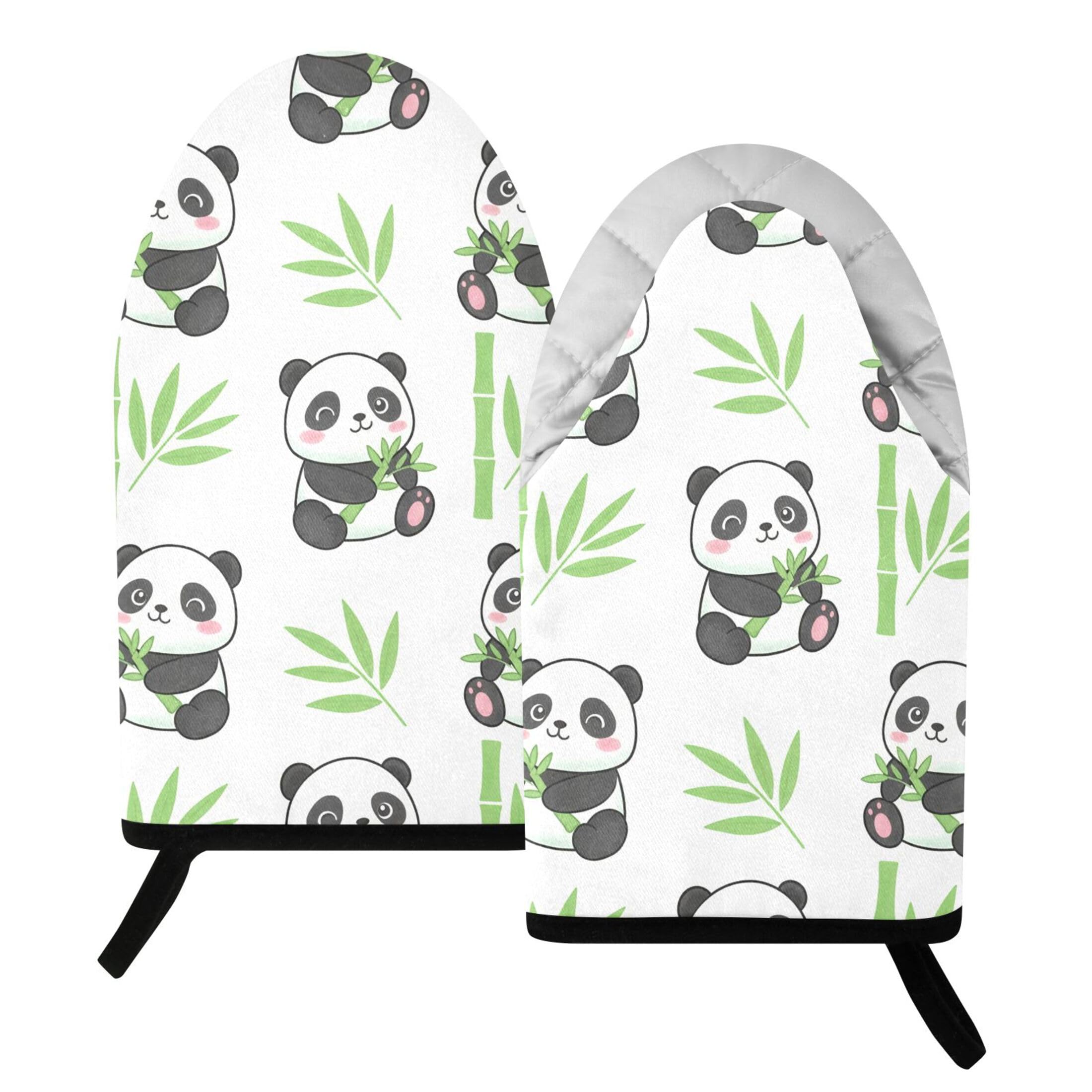 Kutsu Panda Oven Mitts for Kitchen, Heat Resistant Cotton Oven Gloves for BBQ Baking Cooking, Breathable Kitchen Essentials, 2 pcs