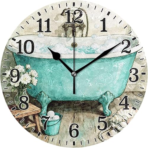 Miniatura 62 de JUNZAN Divertido Adorable Gatito en Bañera Relajándose Relojes Redondos de Baño Relojes para la Pared 10 Pulgadas Reloj de Pared Pequeño Casa de