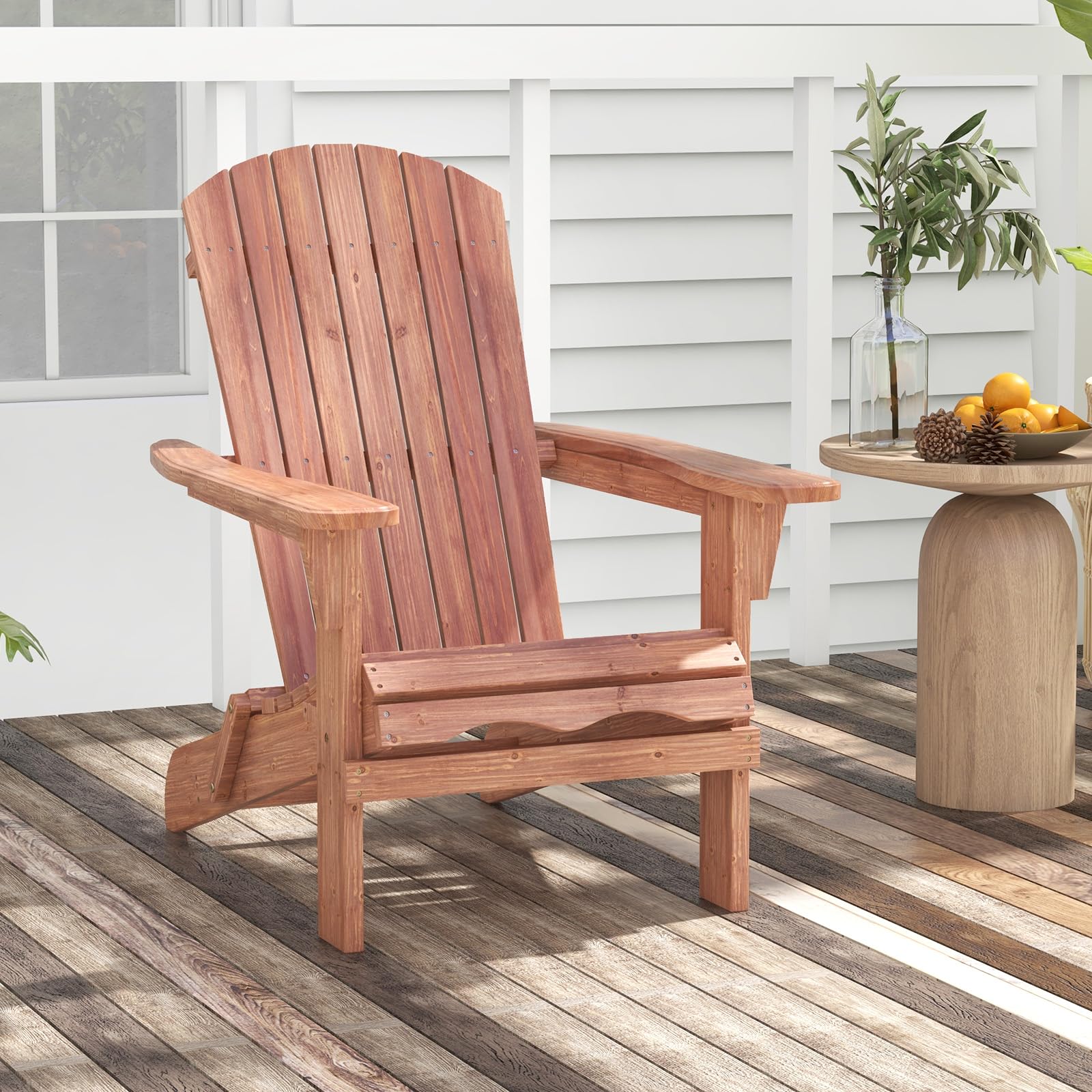 COSTWAY Chaise Adirondack en Bois de Sapin, Chaise de Jardin Exterieur Pliable, Siège à Lattes, Dossier Incliné et Haut, Fauteuil Exterieur pour Jardin Pisine Terrasse, Charge 180 KG, Marron