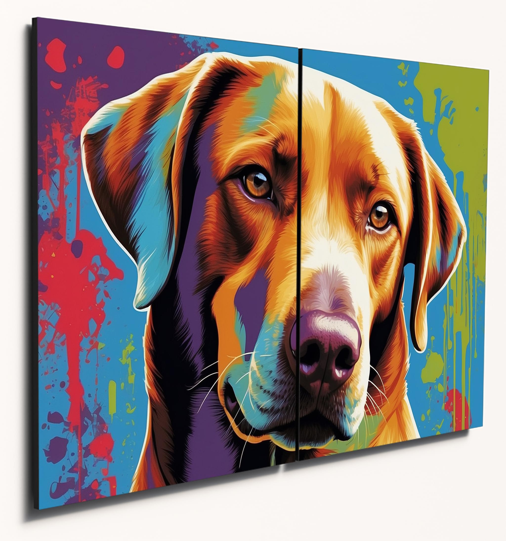 The Plum Penguin Design 3 Labrador Retriever Pop Art Wall Decor - Dual A4 Mdf Wooden Panels Canvas Alternative 40 X 30Cm