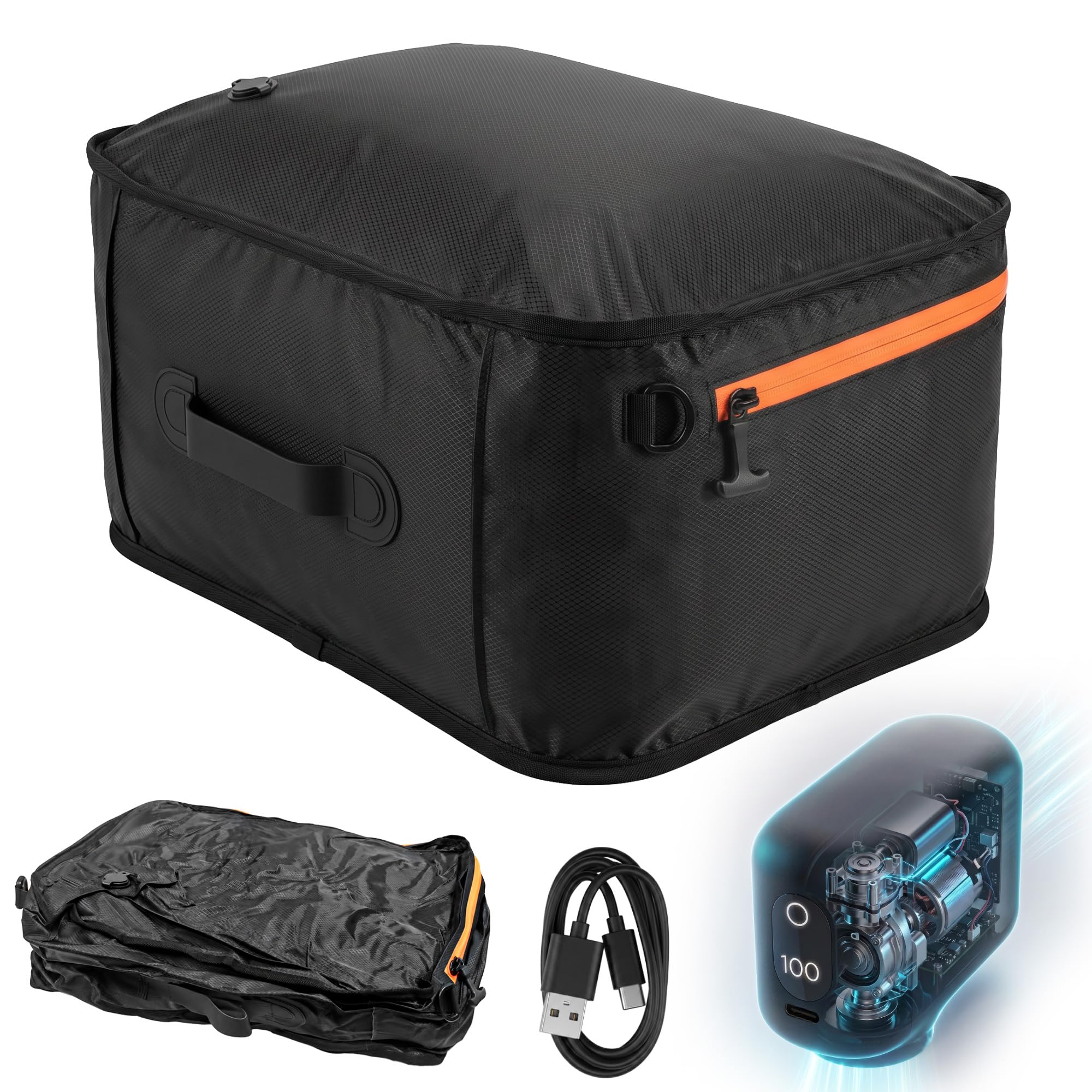 Wiederverwendbare Kompressionsbeutel für Reisen, Vakuum-Aufbewahrungsset, 40 l, IPX8 wasserdichter Reise-Vakuumbeutel mit verbesserter Pumpe für Koffer, Rucksack, platzsparendes TravelPack