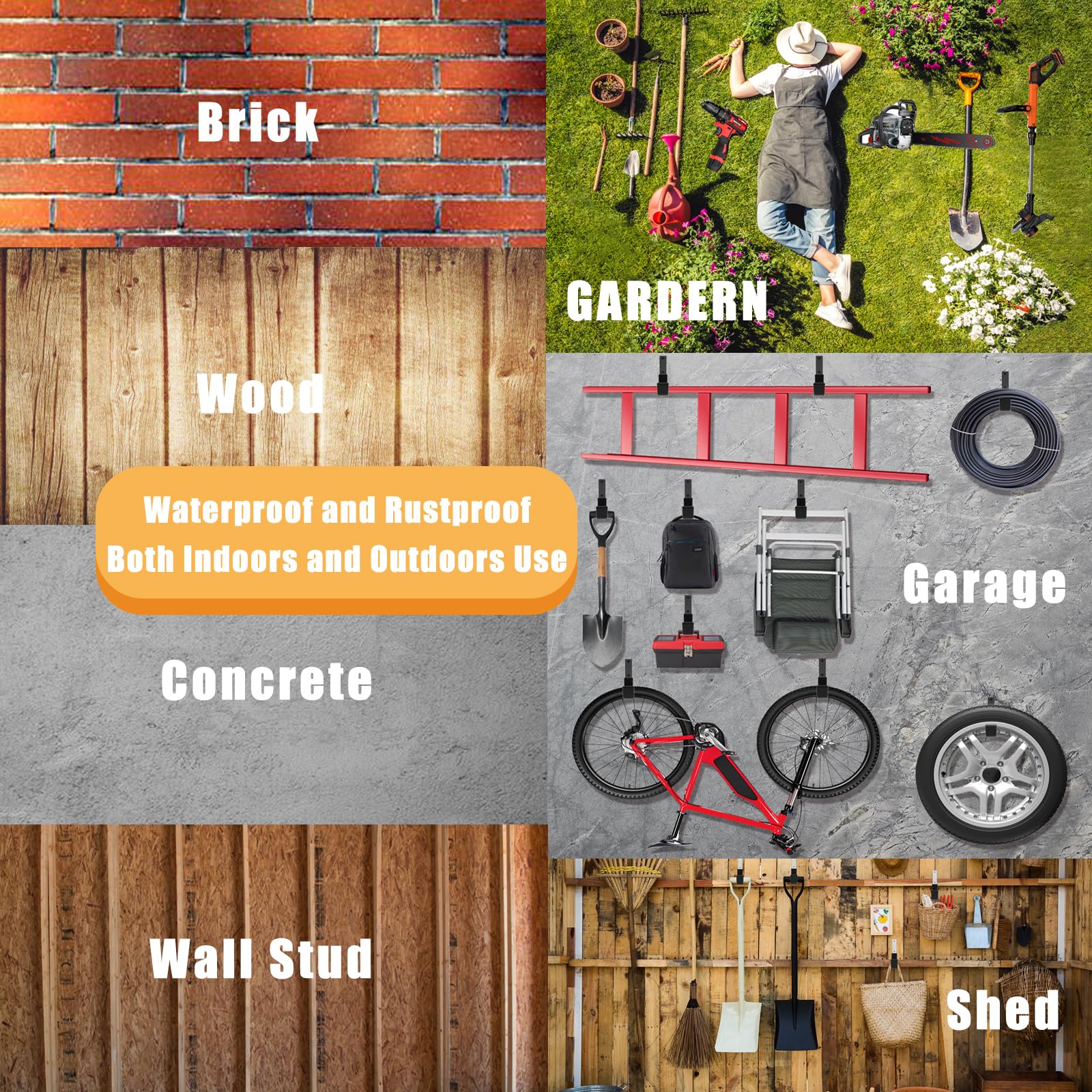 Ganchos de utilidad resistentes para almacenamiento de garaje, ganchos de pared, ganchos de garaje resistentes, ganchos de pared de garaje, soporte de manguera, ganchos de bicicleta, ganchos de