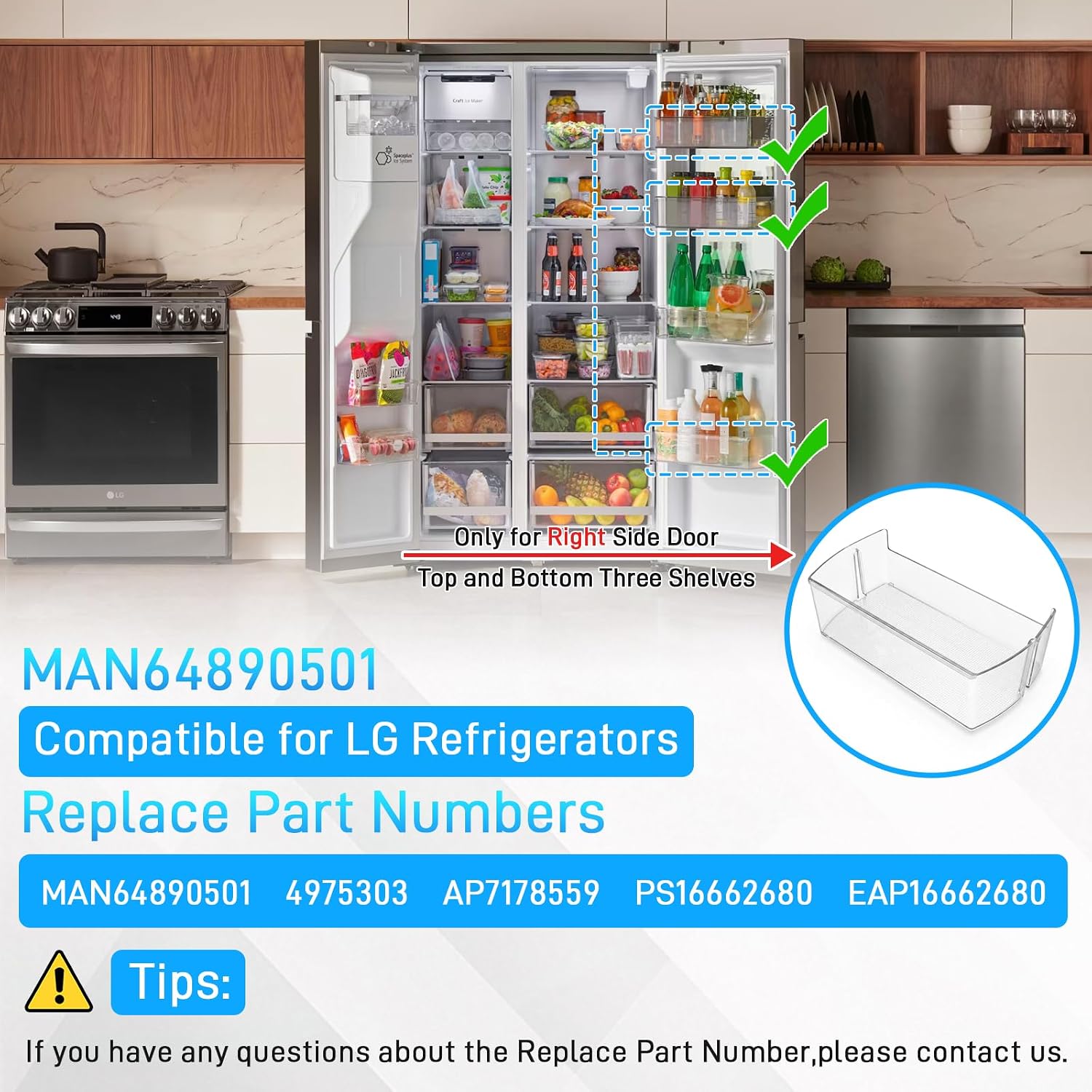 Upgraded MAN64890501 Refrigerator Door Bin for LG Fridge Shelf Bin, Compatible with LRSXS2706V LRSXS2706S LRSXS2706W LRSDS2706S LRSXC2306S, LG Refrigerator Right Side Door Basket Replacement