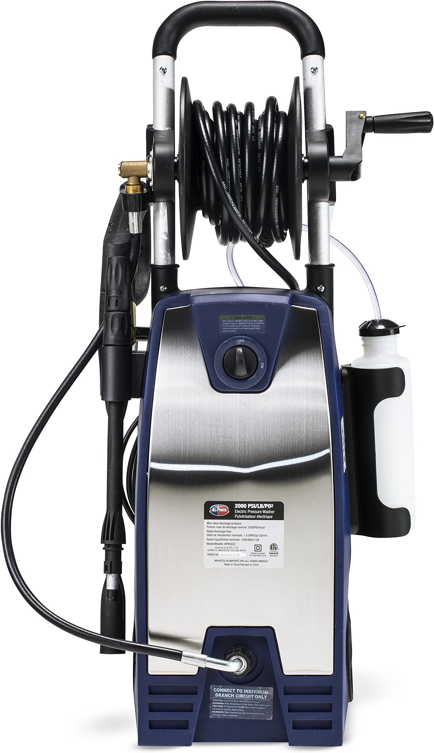 All Power 2000 PSI Electric Stainless Steel Pressure Washer with Hose Reel