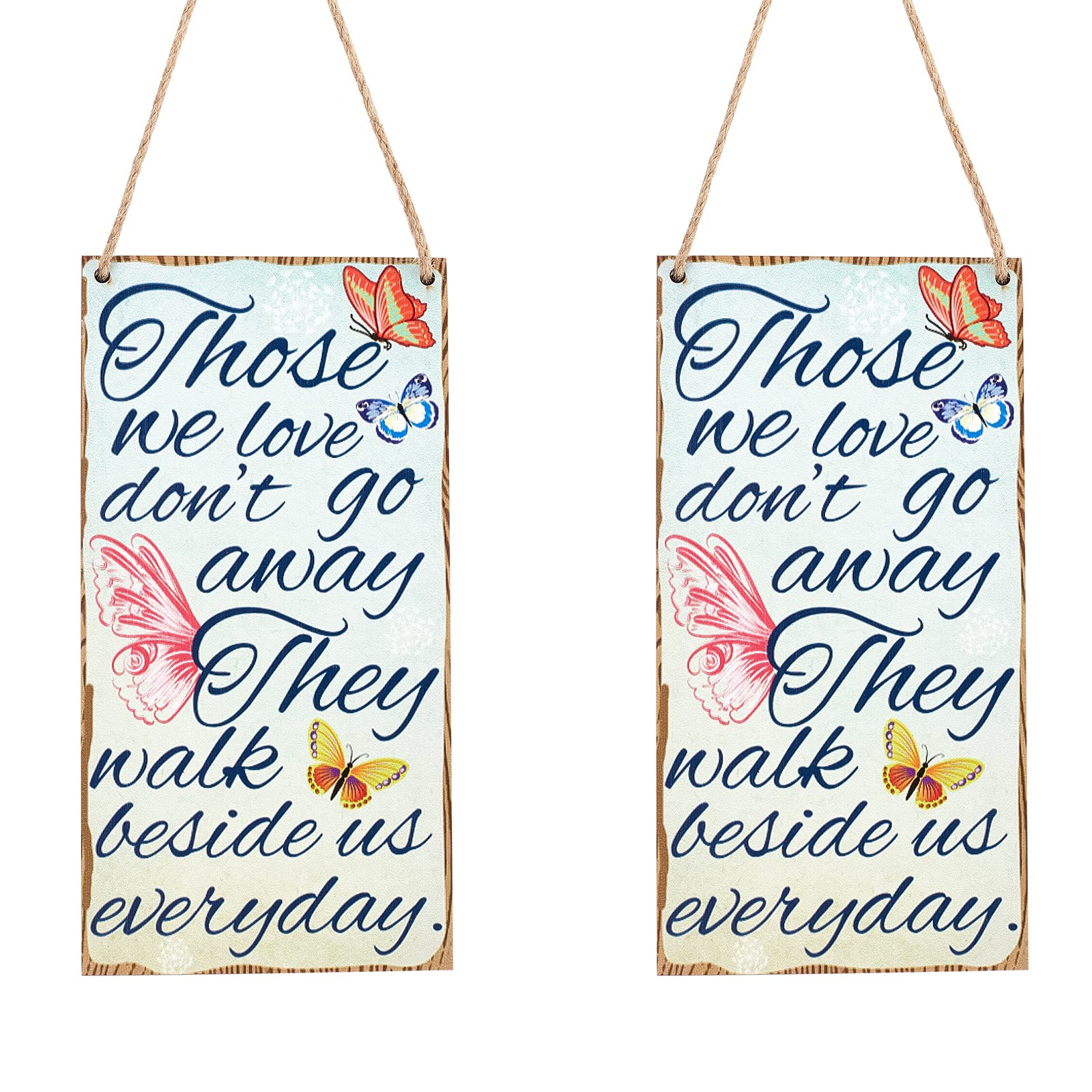NBEADS Wood Sign Plaque, Those We Love Don't Go Away They Walk Beside Us Everyday Wooden Hanging Wall Sign Butterfly Pattern Wall Decor with Jute Twine for Home Decor Wall, 25x13cm โ image 1