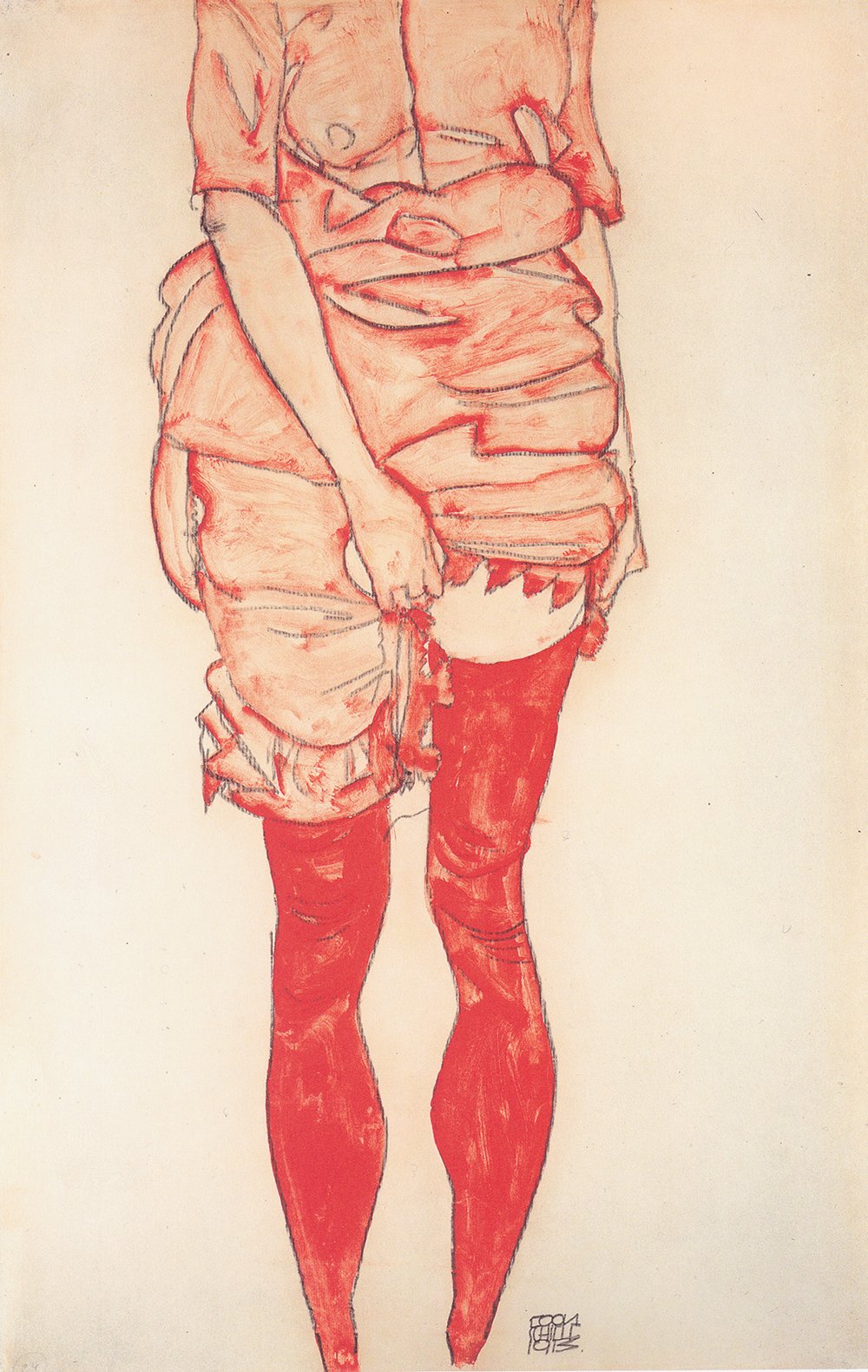 Impression Egon Schiele Stehende Frau in Rot Papier Mat d'Art XL