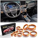 Polodunn for Ford Bronco Sport Accessories 2021-2024 (No fits Bronco), 11pcs Aluminum Alloy Knob Cover Trim Kit - A/C, Vol Tune, Air Vents, Headlight, Gear Shift & Mode Switch (Orange)