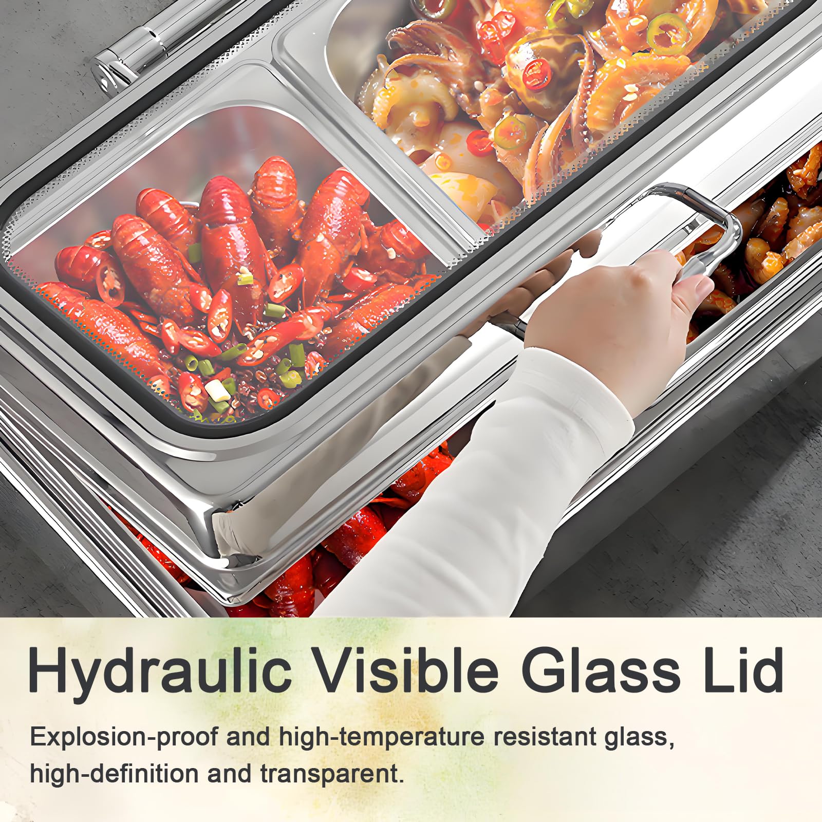 Chafing Dish Elettrico, 9L, 400W, Temperatura Regolabile(Full Pan) | Professionale Scaldavivande Elettrico per Buffet Acciaio Inox, Scaldavivande Catering Buffet con Coperchio Trasparente