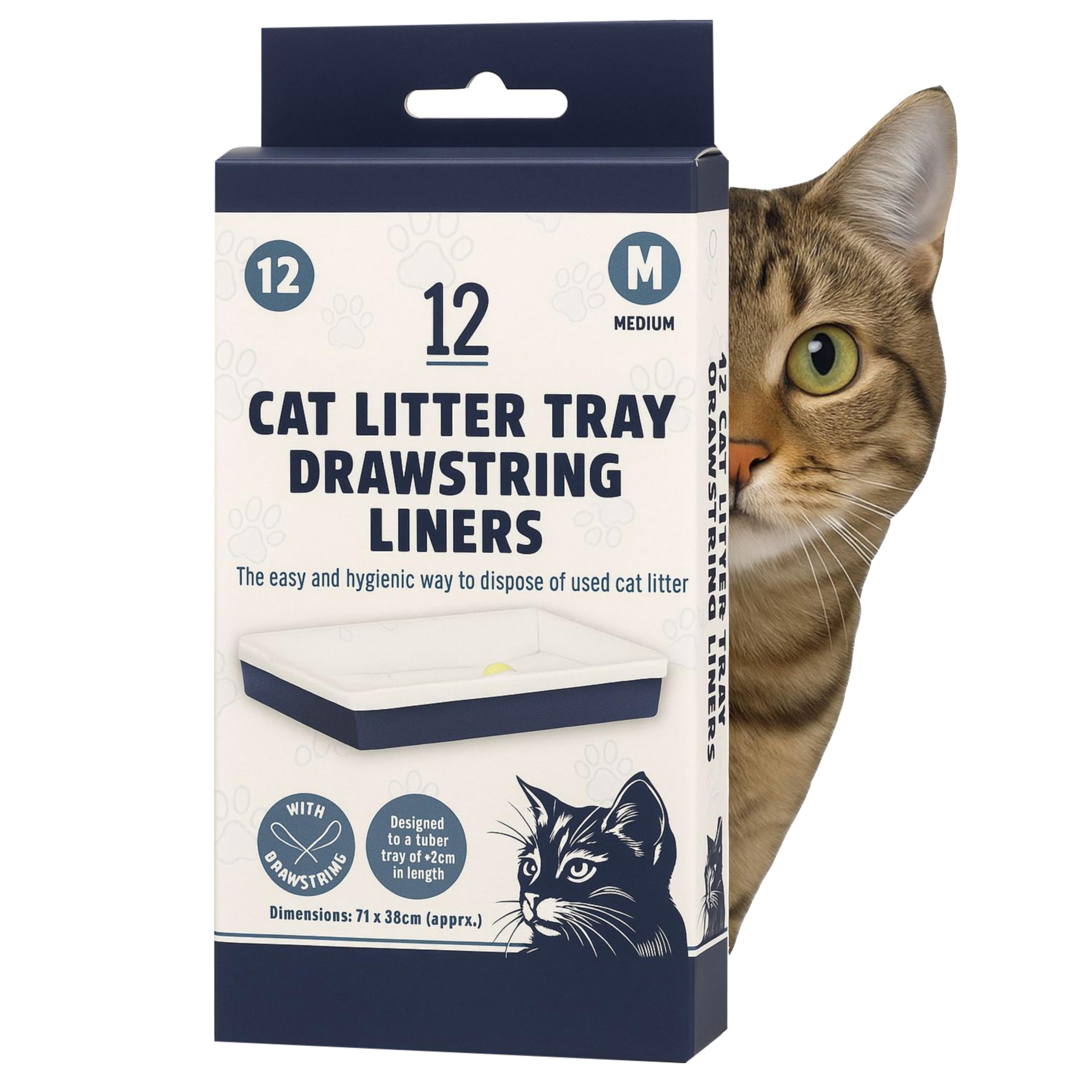 Pet Guru White Cat Litter Tray Drawstring Liners, Medium Size 71X38cm, 12 Pack, Hygienic Disposal Bags With Easy-Pull Closure (12)