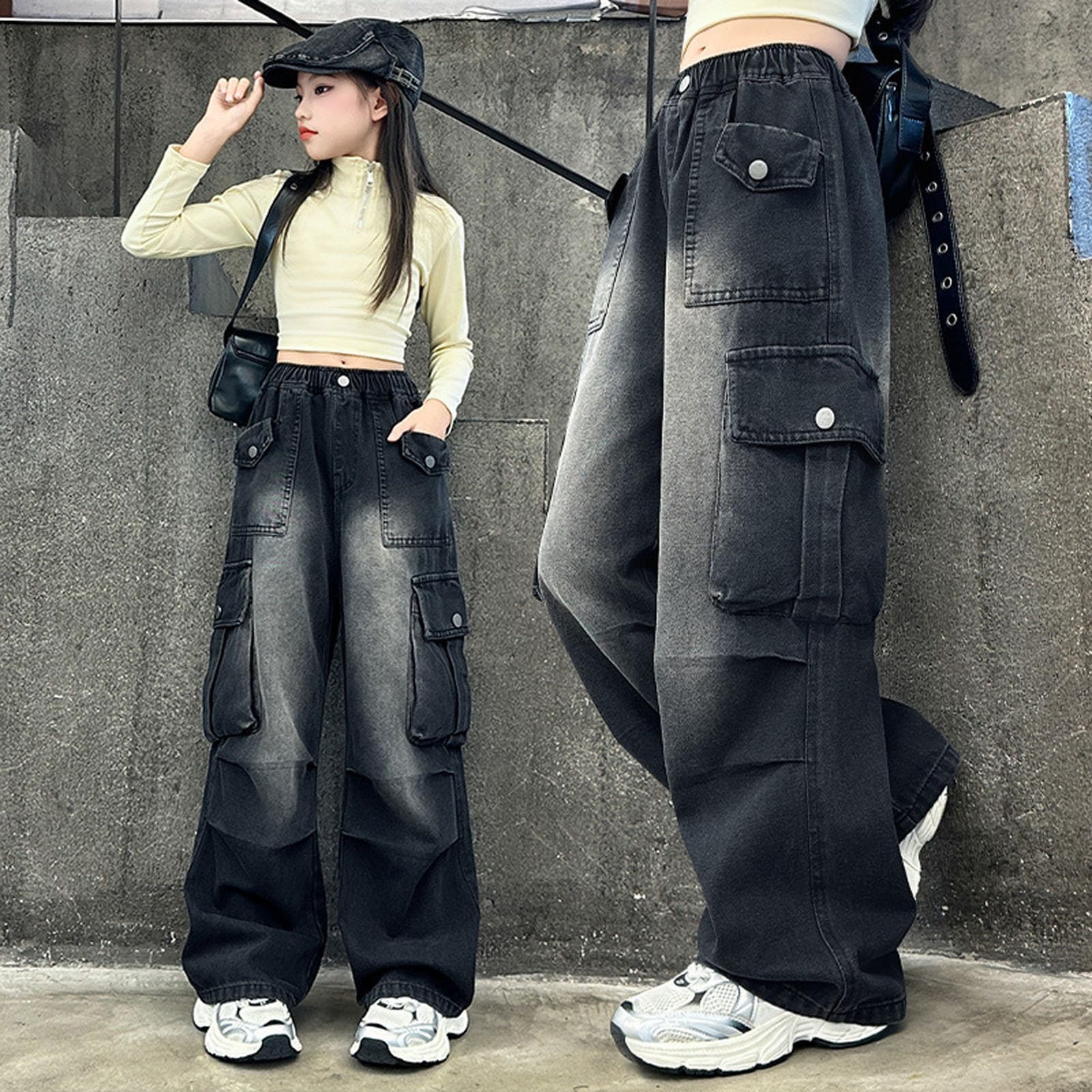 Vaqueros Rectos para niños Jeans de Pierna Ancha Ajuste Regular Holgado para Primavera, Verano y otoño Estilo Streetwear Actual Corte Amplio sin apretar Sin restricciones de Movimiento