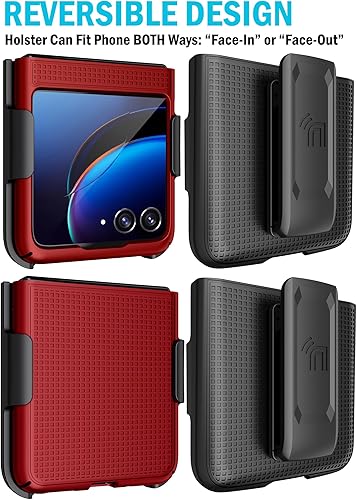 Miniatura 4 de Nakedcellphone - Funda con clip para Motorola RAZR+ 2023, textura de cuadrícula cubierta rígida delgada y giratoriatrinquete Combo de funda de