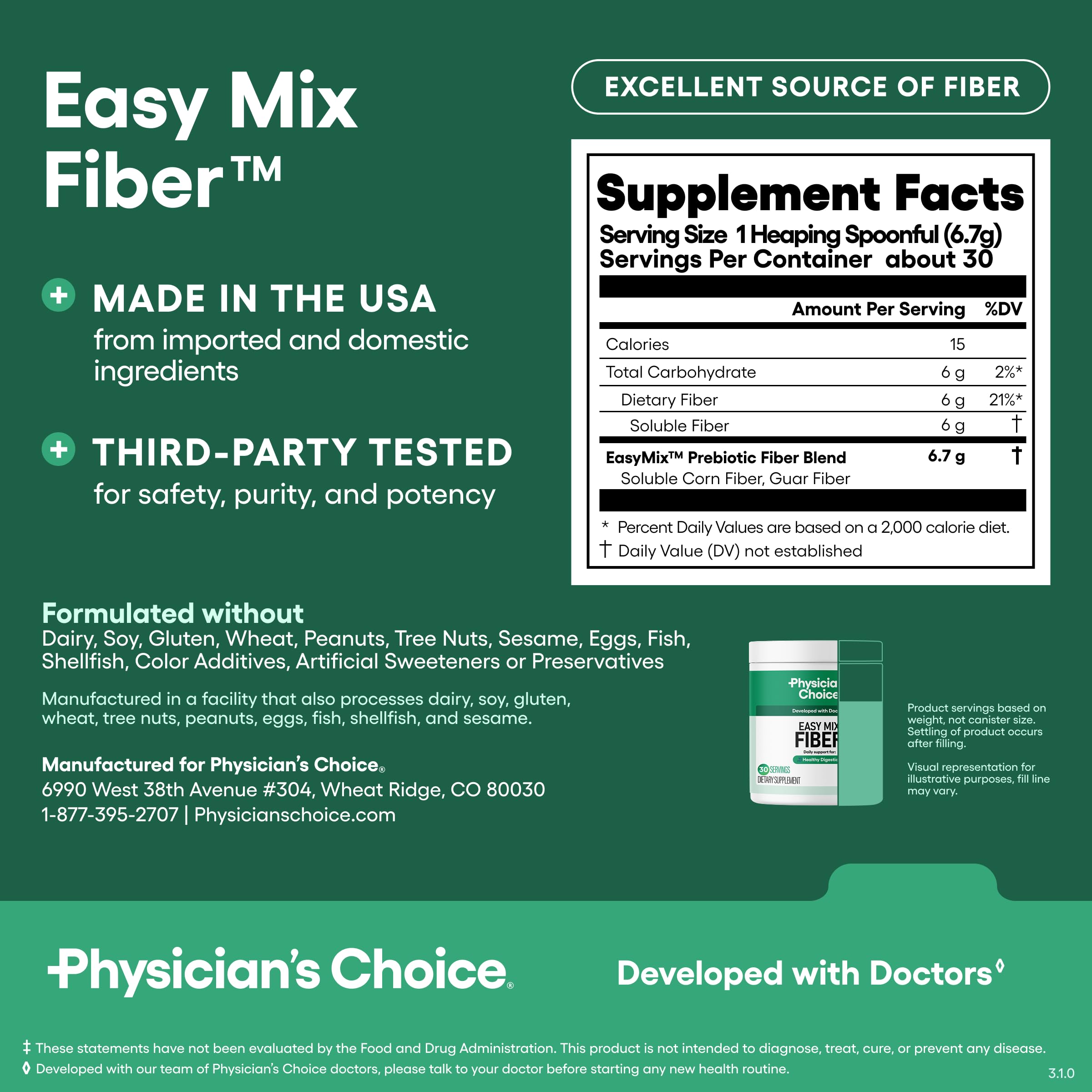 Physician's CHOICE Easy Mix Fiber for GLP-1 Support - No Grit & Sugar Free - Daily Prebiotic Soluble Fiber Powder Supplement - Digestive Health & Regularity - for Women and Men - Unflavored - 7.1oz — Amazon image 7
