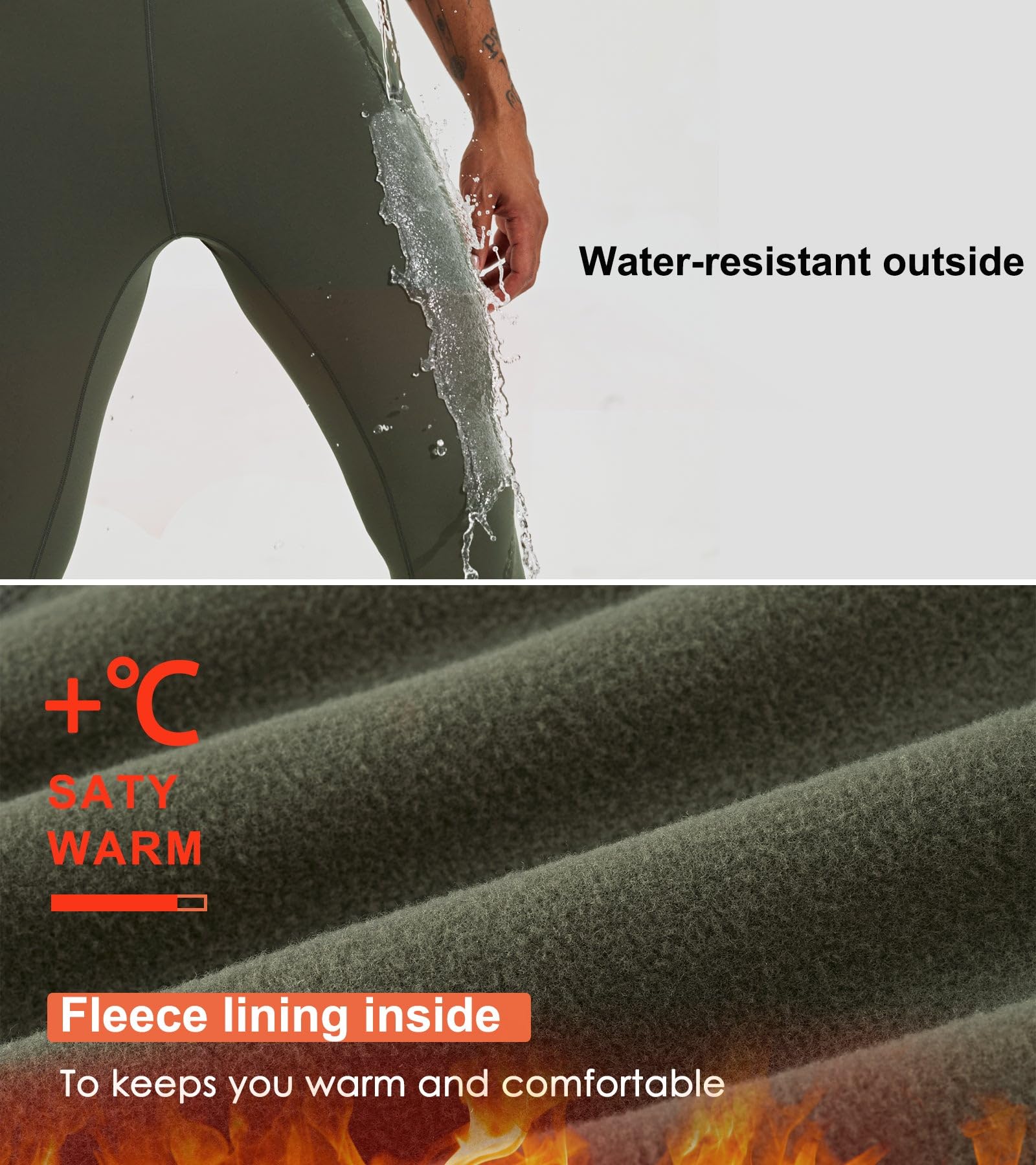 Willit Mallas térmicas para correr para hombre, pantalones de forro polar, resistentes al agua, bolsillos con cremallera, equipo para clima frío