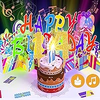 Vista 49 de Gumry Tarjeta emergente de cumpleaños musical del 19º año, tarjetas 3D de vela de luz colorida soplable con canción, sonido de aplausos y vítores