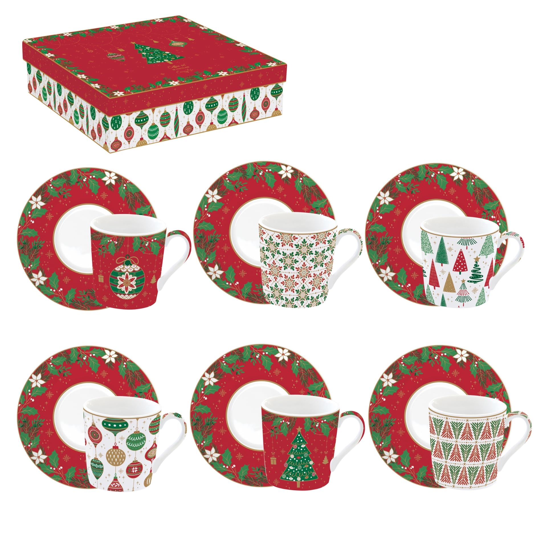 Tasses à café 10cl en porcelaine Jingle Bells Easy Life x6