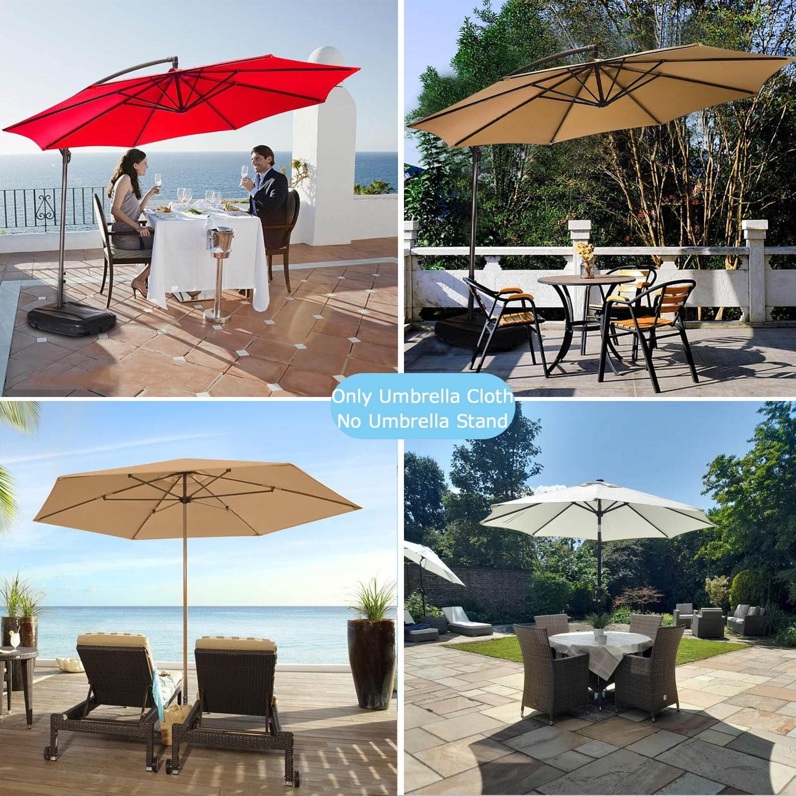 Rechange Telo Per Ombrellone 2/2.3/2.7/2.8/3.0/3.5/4M, Tela Di Ricambio Per Parassole 6 Arms/8 Arms, Impermeabile Durevole Resistente Alle Intemperie, UV30+ Copertura Esterno(Blue,3m/6Ribs)