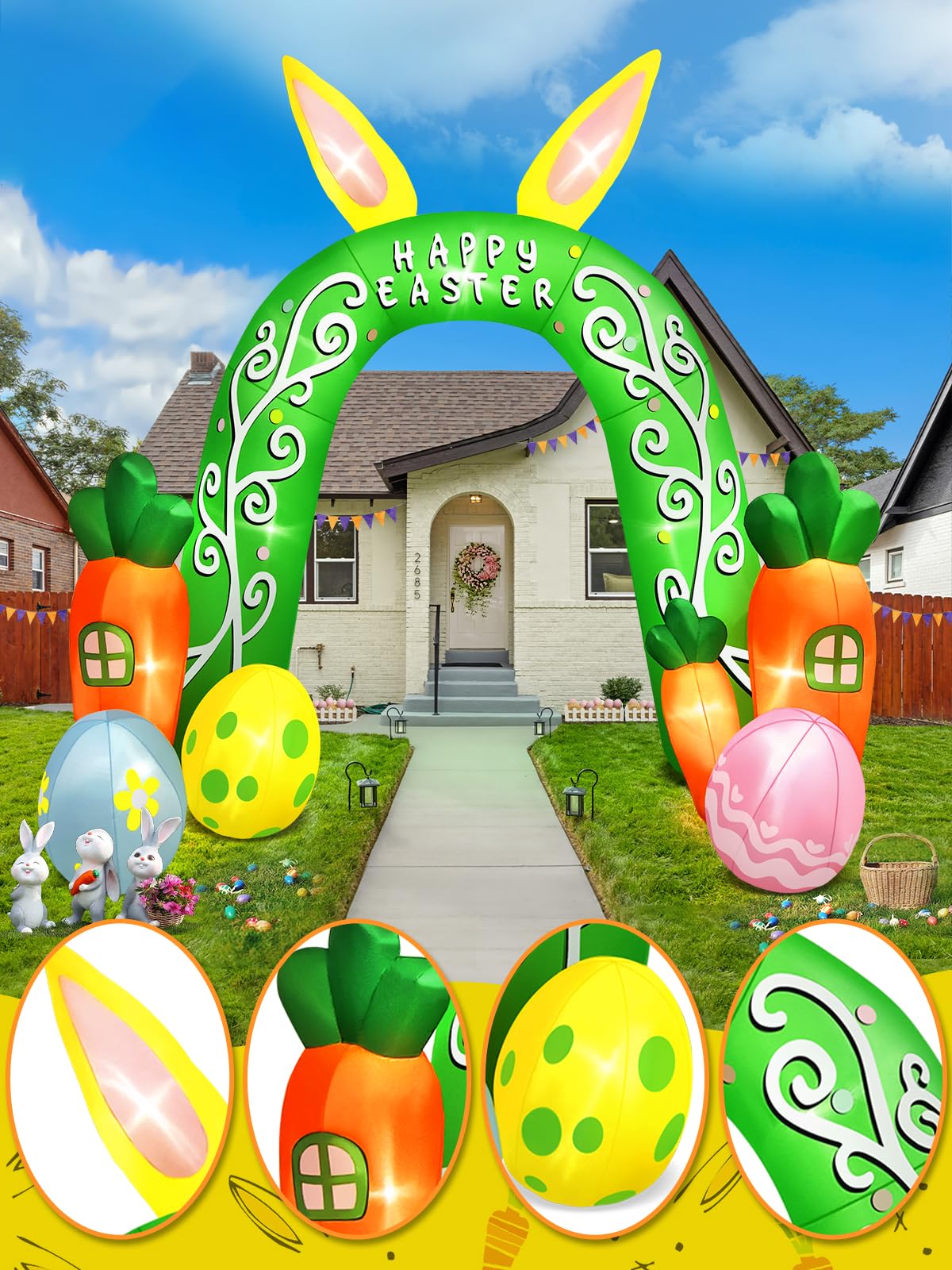 Decorazione Gonfiabile per Esterni di Pasqua, Innovativo Coniglio Gonfiabile di Pasqua con Cartoni Animati Divertenti e Addensati per Giardino e Cortile (Spina europea 220 V