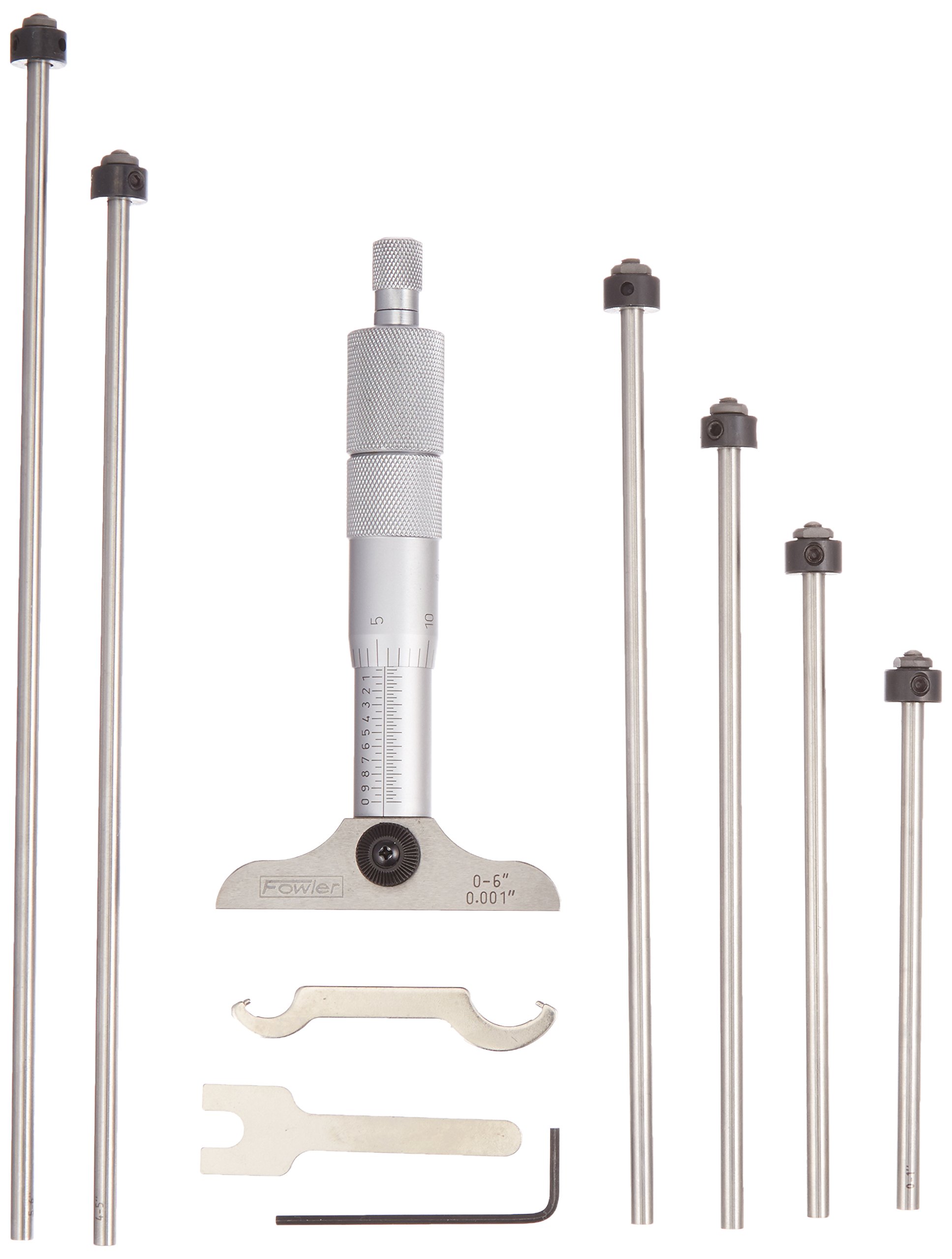 Fowler - Micrometro a profondità economica, 52-225-112-0, risoluzione 0,001", base 2,5", campo di misurazione da 0"-6"