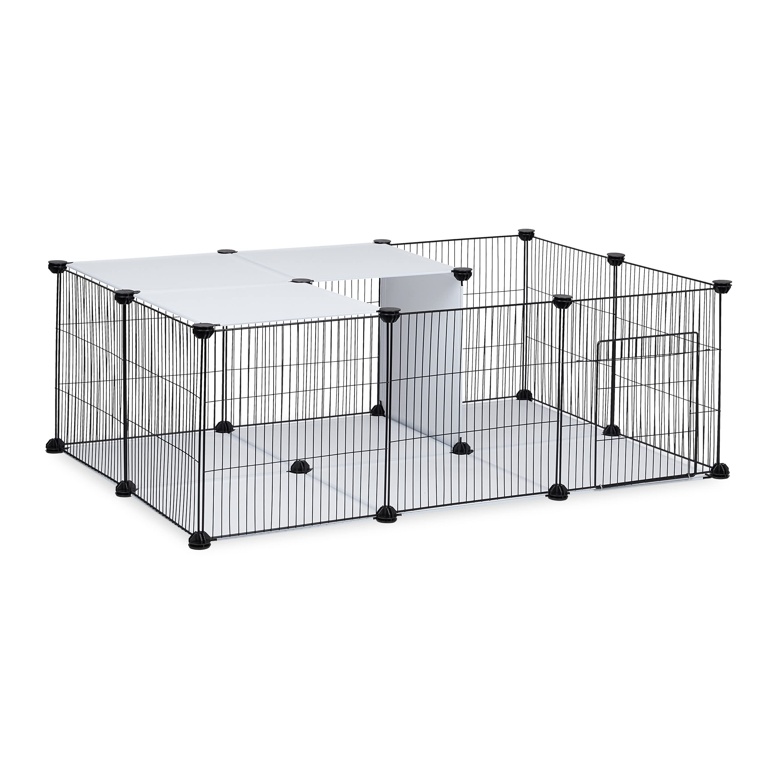Relaxdays Cage extérieur Lapin, en Panneaux à Assembler, HLP 72,5 x 110 x 74 cm, pour Petits Animaux, Noir/Blanc